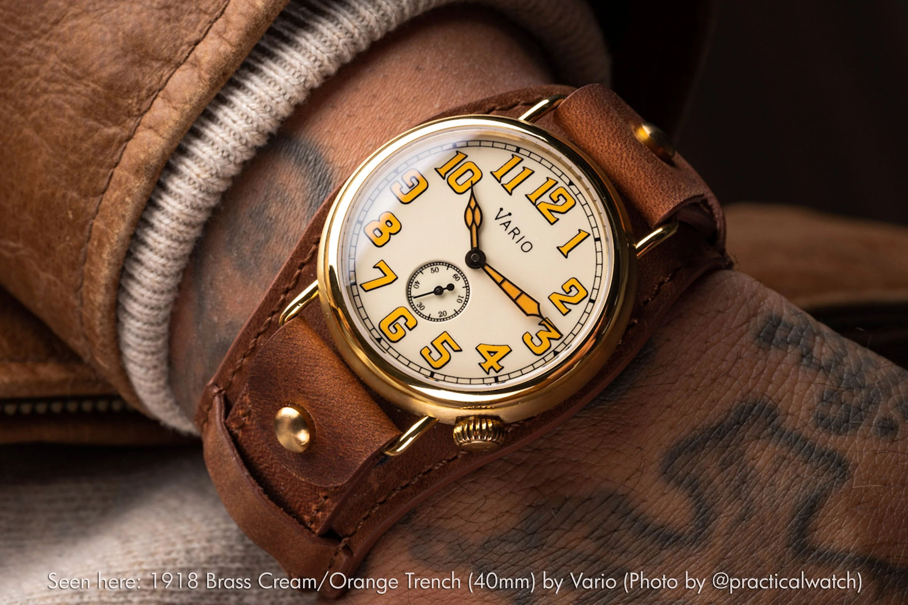 Vario 1918 Trench Brass Black Dial with Orange Lume Watch - Image 9
