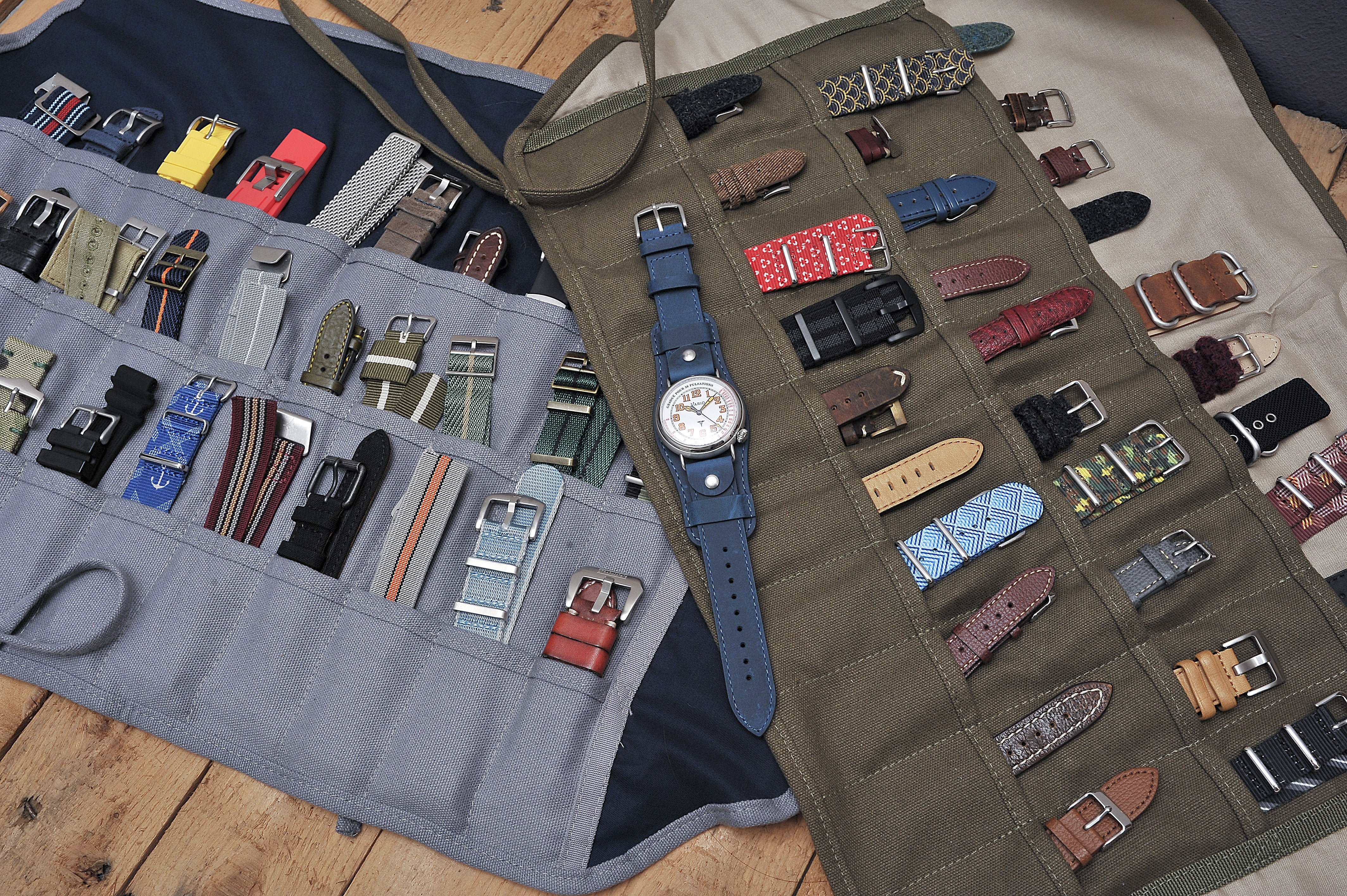 Army Green Canvas Watch Strap Roll (30 Pockets) - Image 4