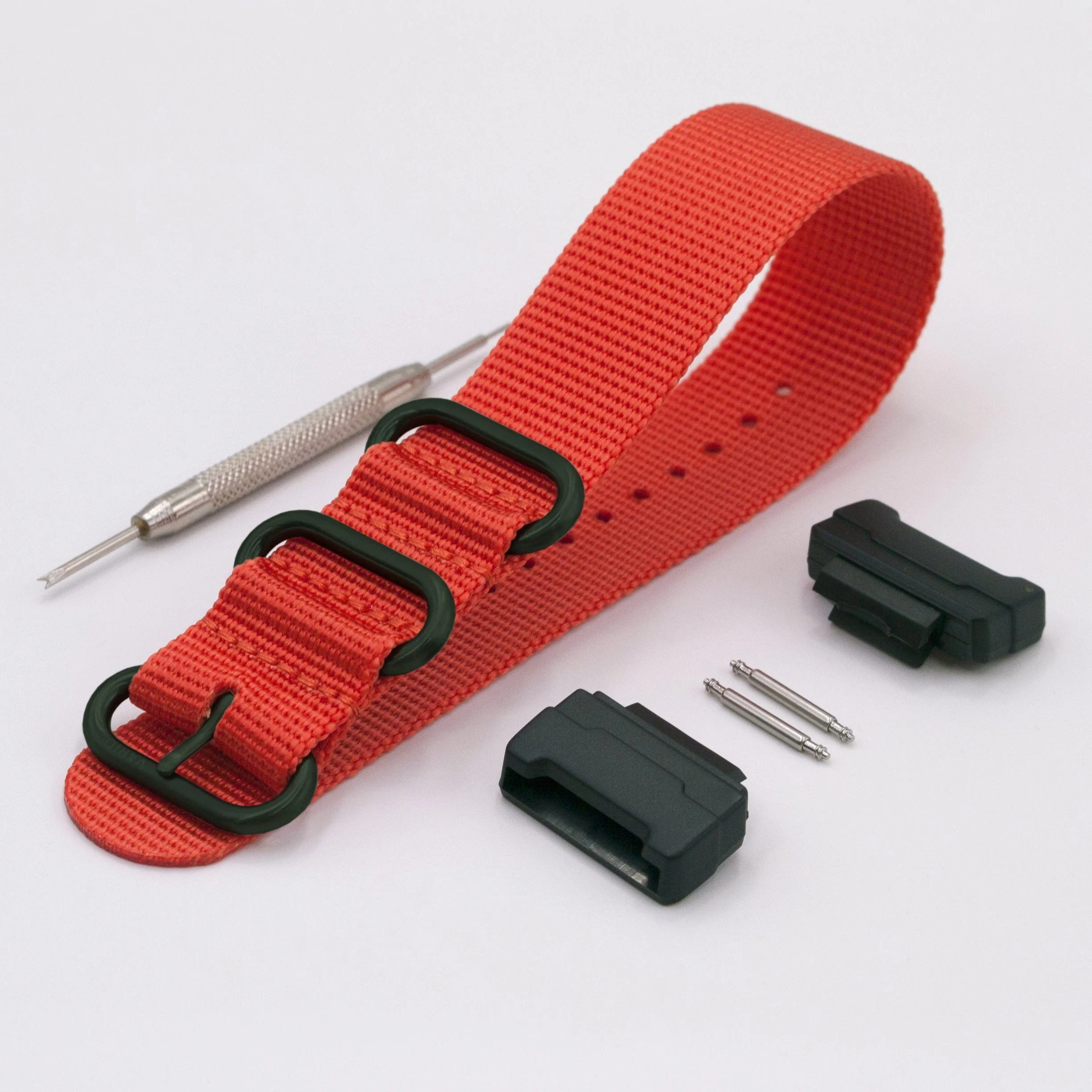 Ballistic Nylon Fire Orange Watch Strap with Casio® G-Shock Compatible Adapter and Spring Bar Tool