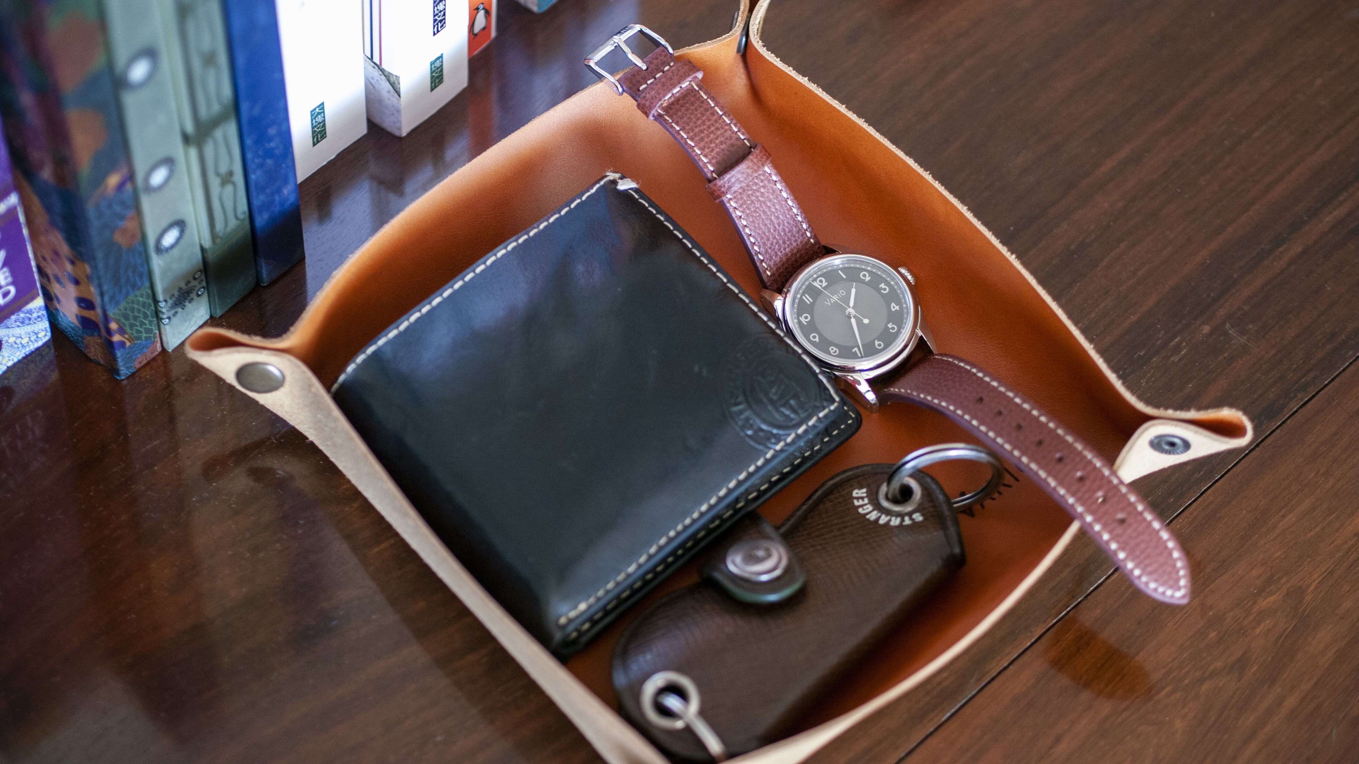 Belarusian Caramel Brown Leather Valet Tray (School of Horology) for Watch, Keys, Accessories - Image 4