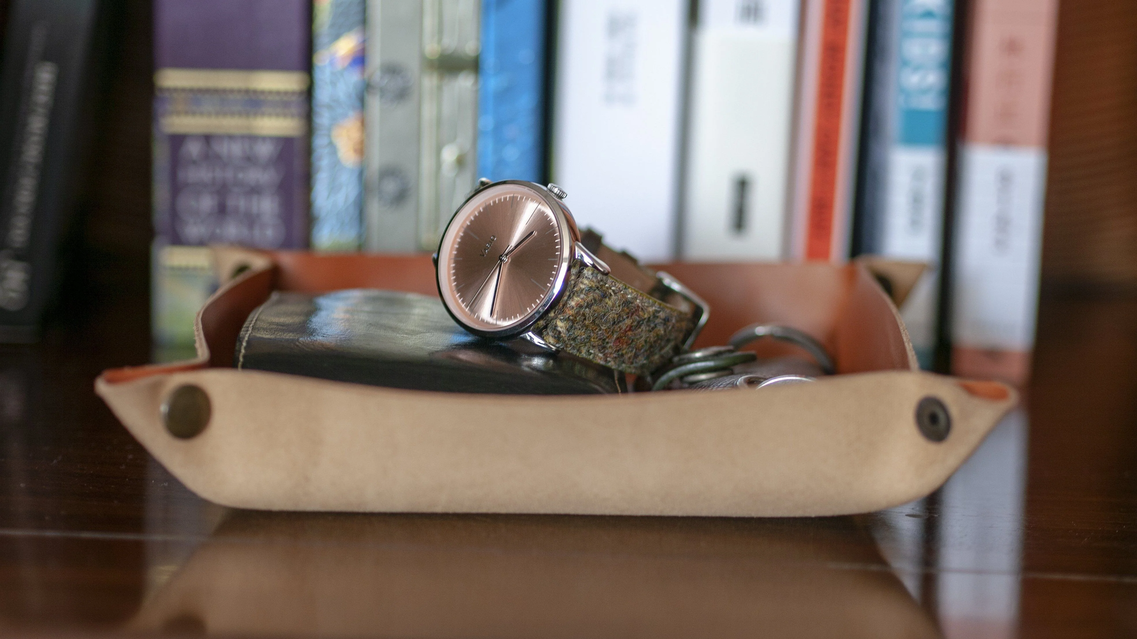 Belarusian Caramel Brown Leather Valet Tray (School of Horology) for Watch, Keys, Accessories - Image 5