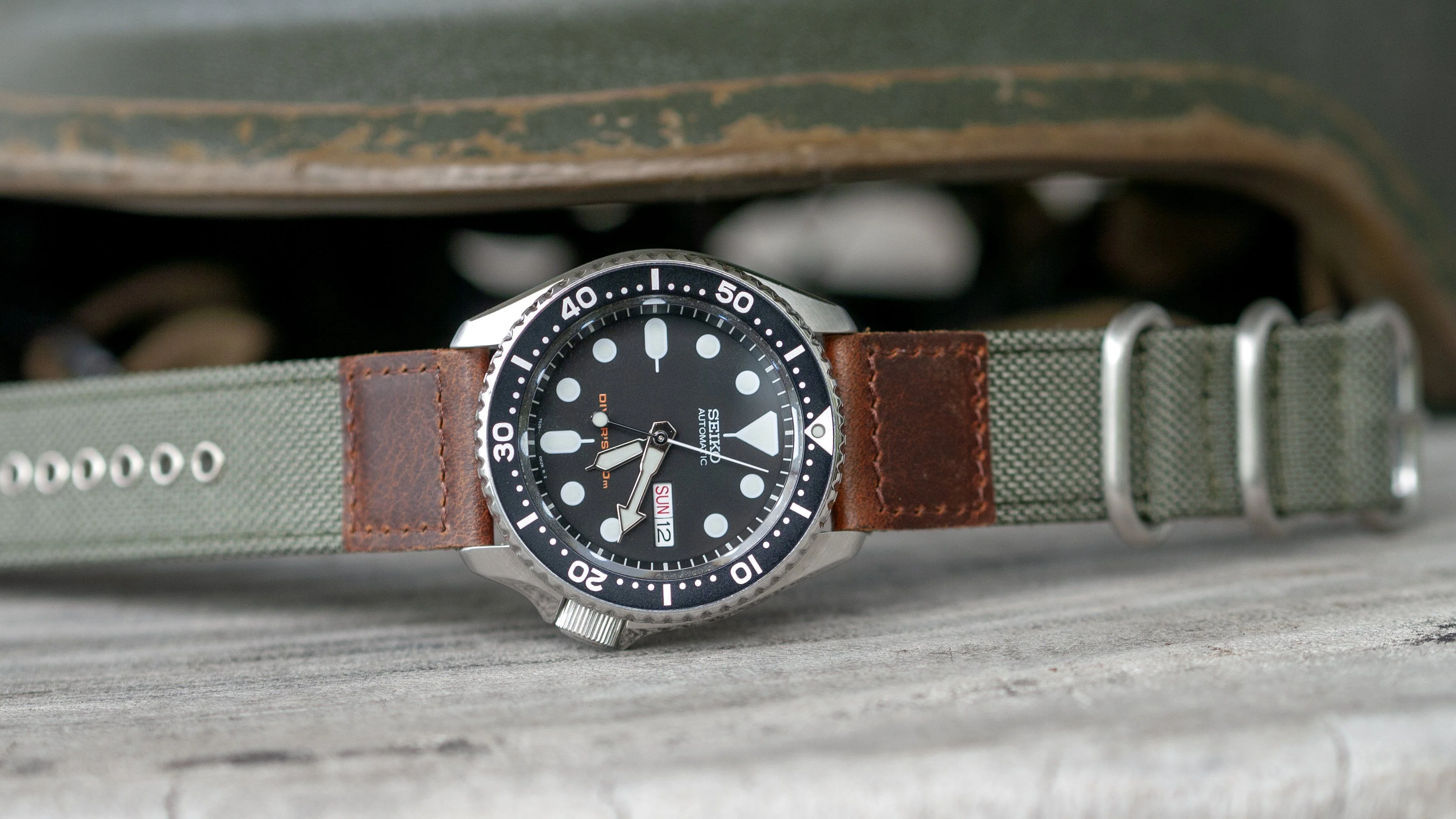 Cordura® Army Green Oiled Leather Watch Strap - Image 6