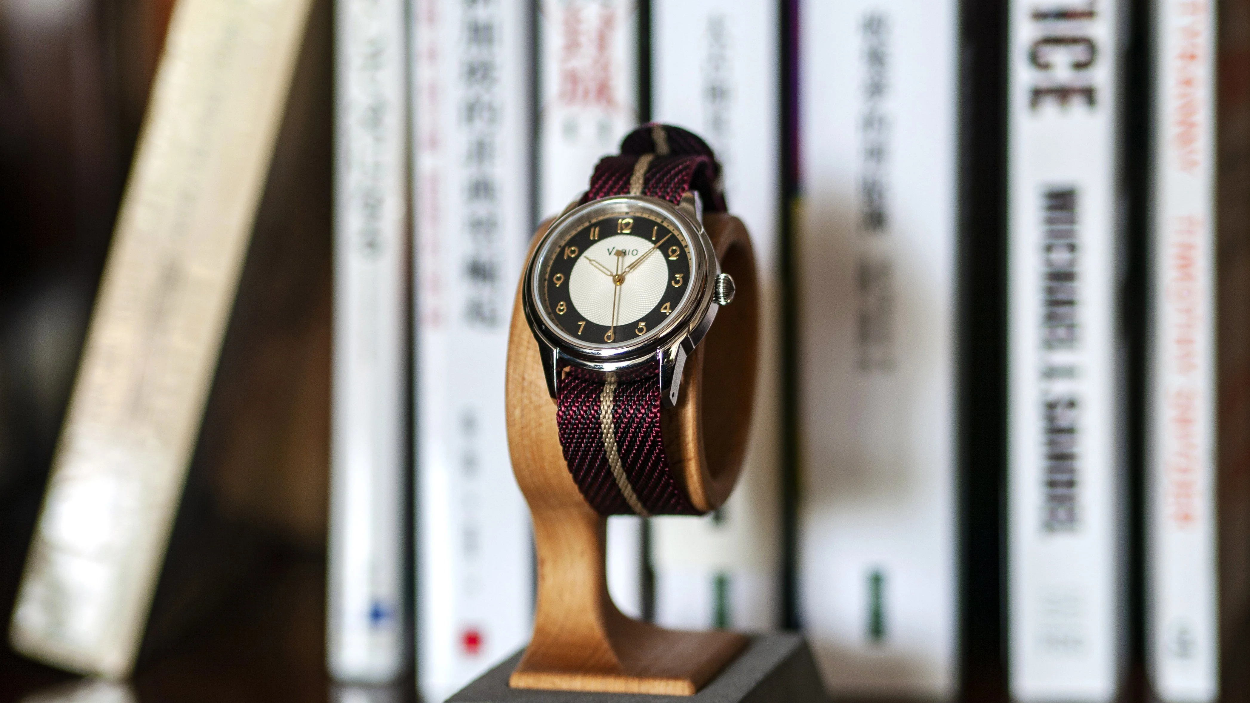 Twill Burgandy Red Watch Strap / Beige Divider - Image 3