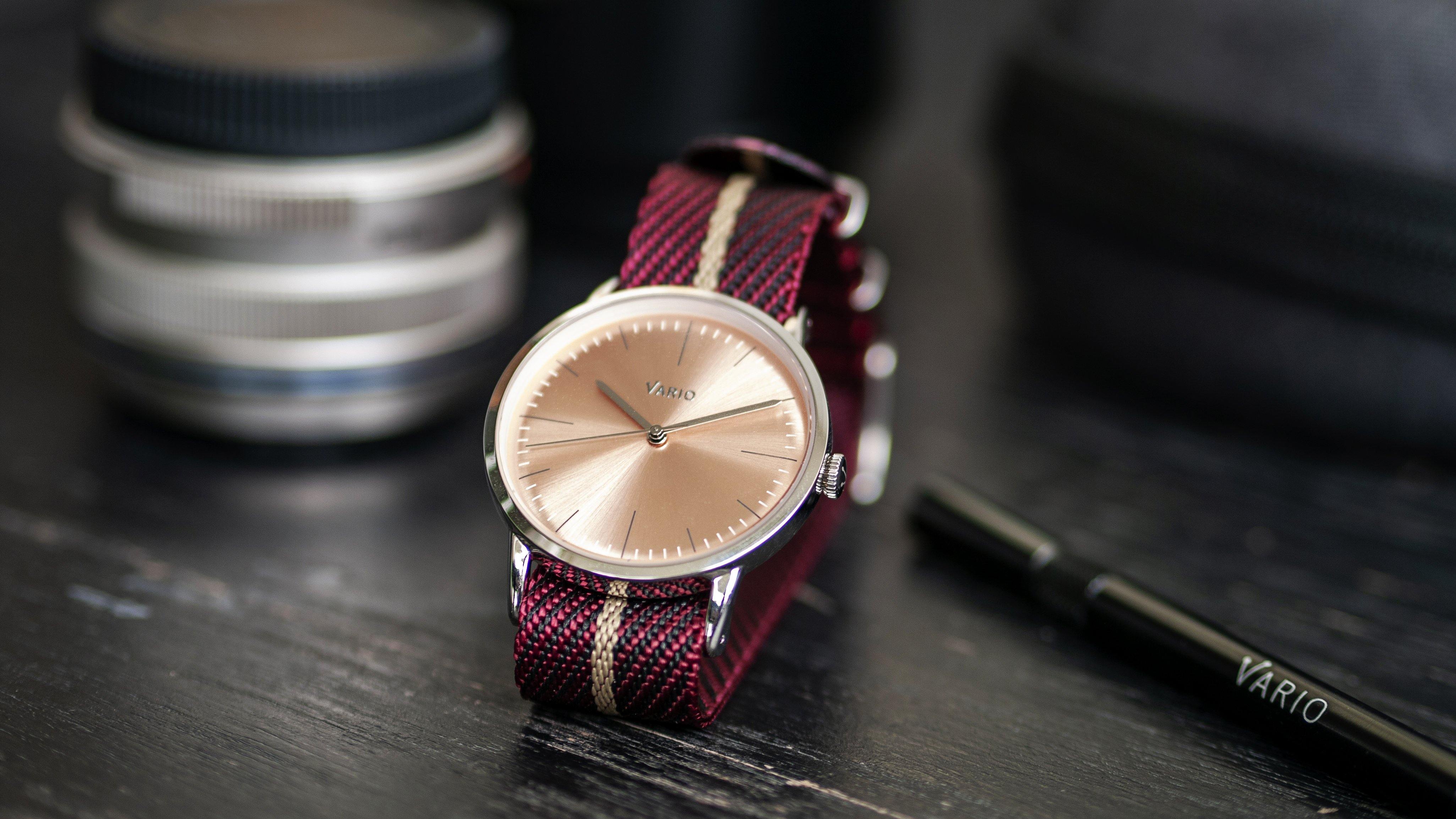 Twill Burgandy Red Watch Strap / Beige Divider - Image 4