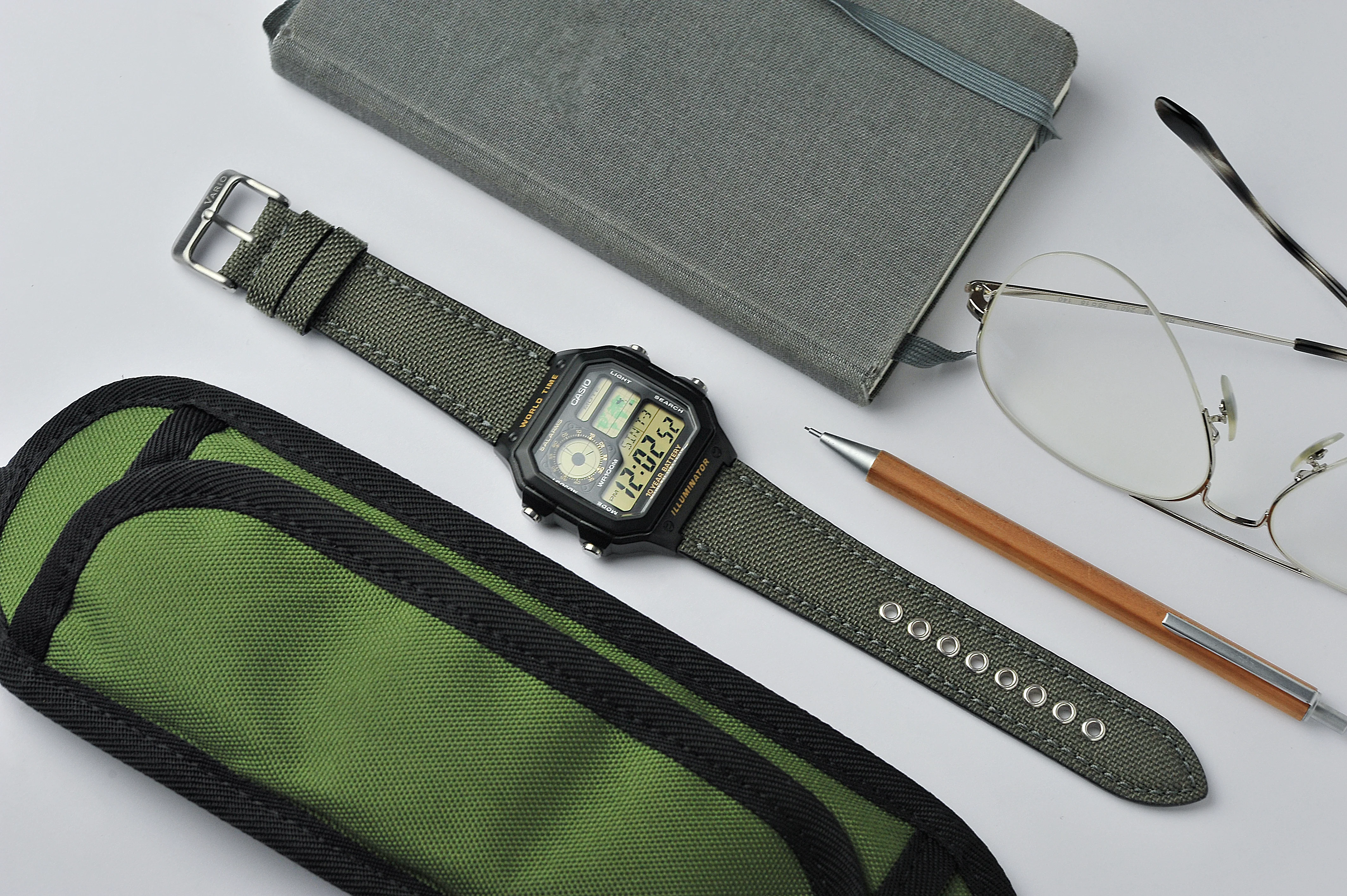 Cordura® Army Green Watch Strap for Casio® AE1200WH World Time Watch - Image 4