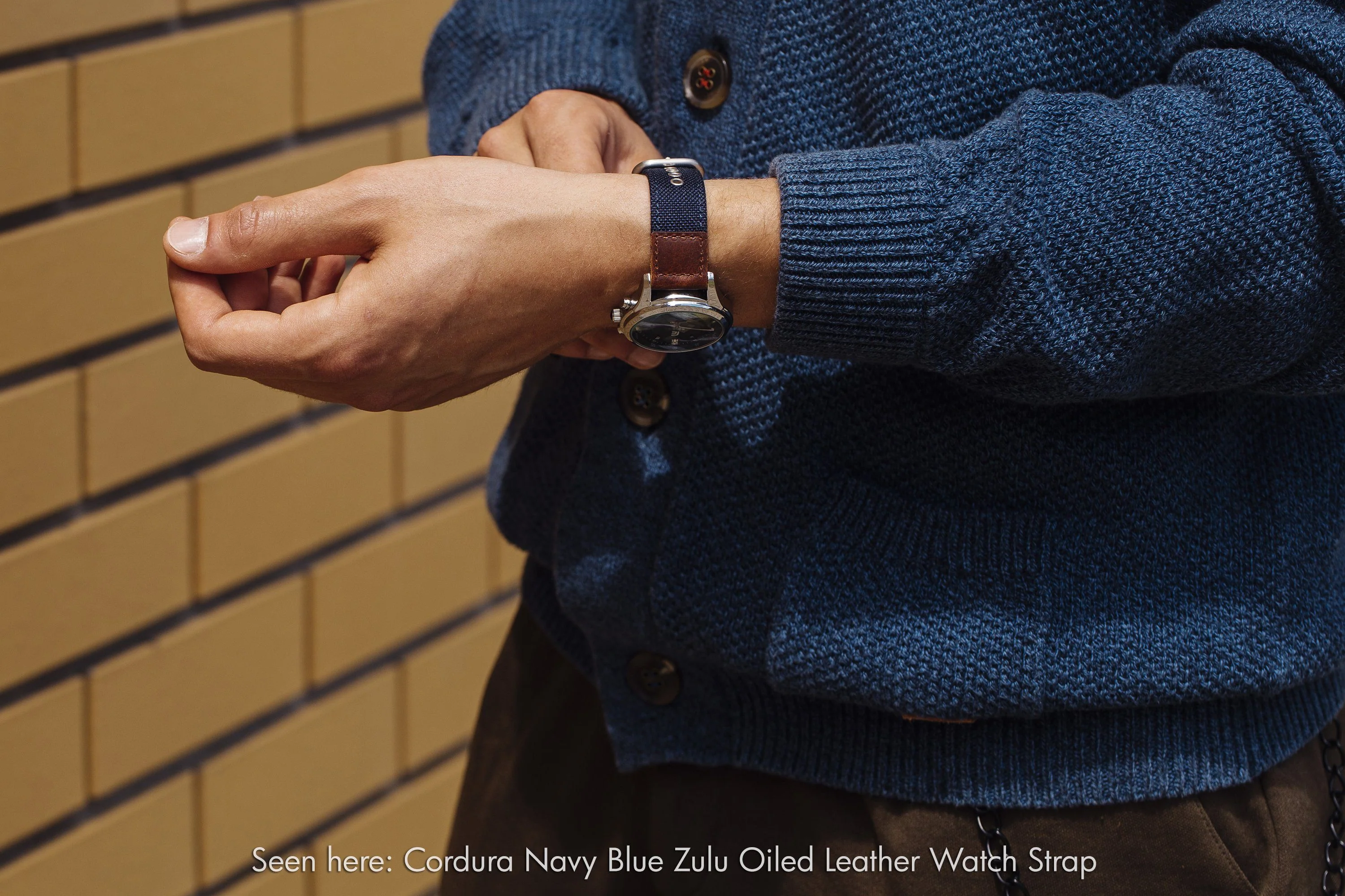 Cordura® Khaki Brown Oiled Leather Watch Strap - Image 10