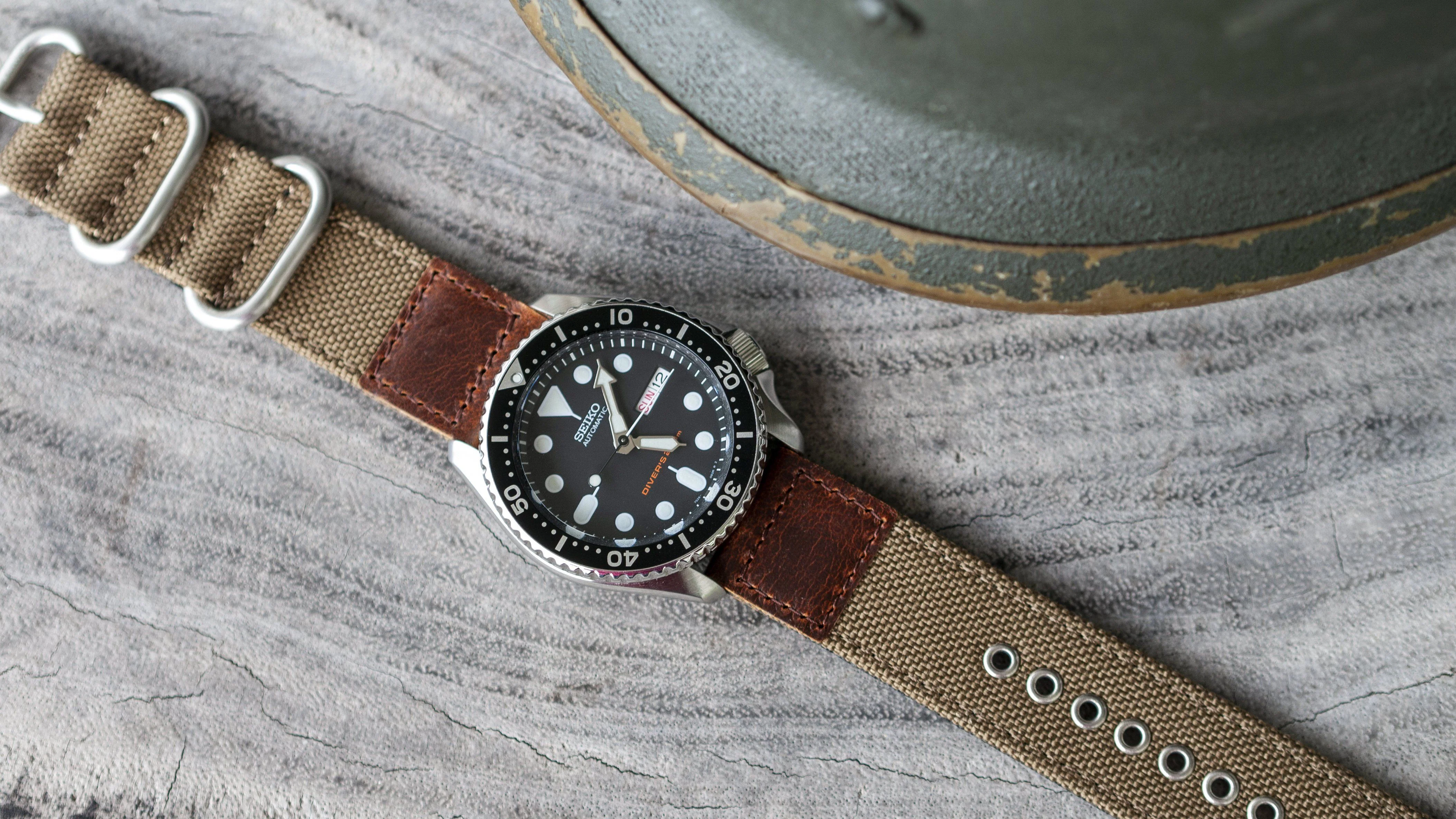 Cordura® Khaki Brown Oiled Leather Watch Strap - Image 6
