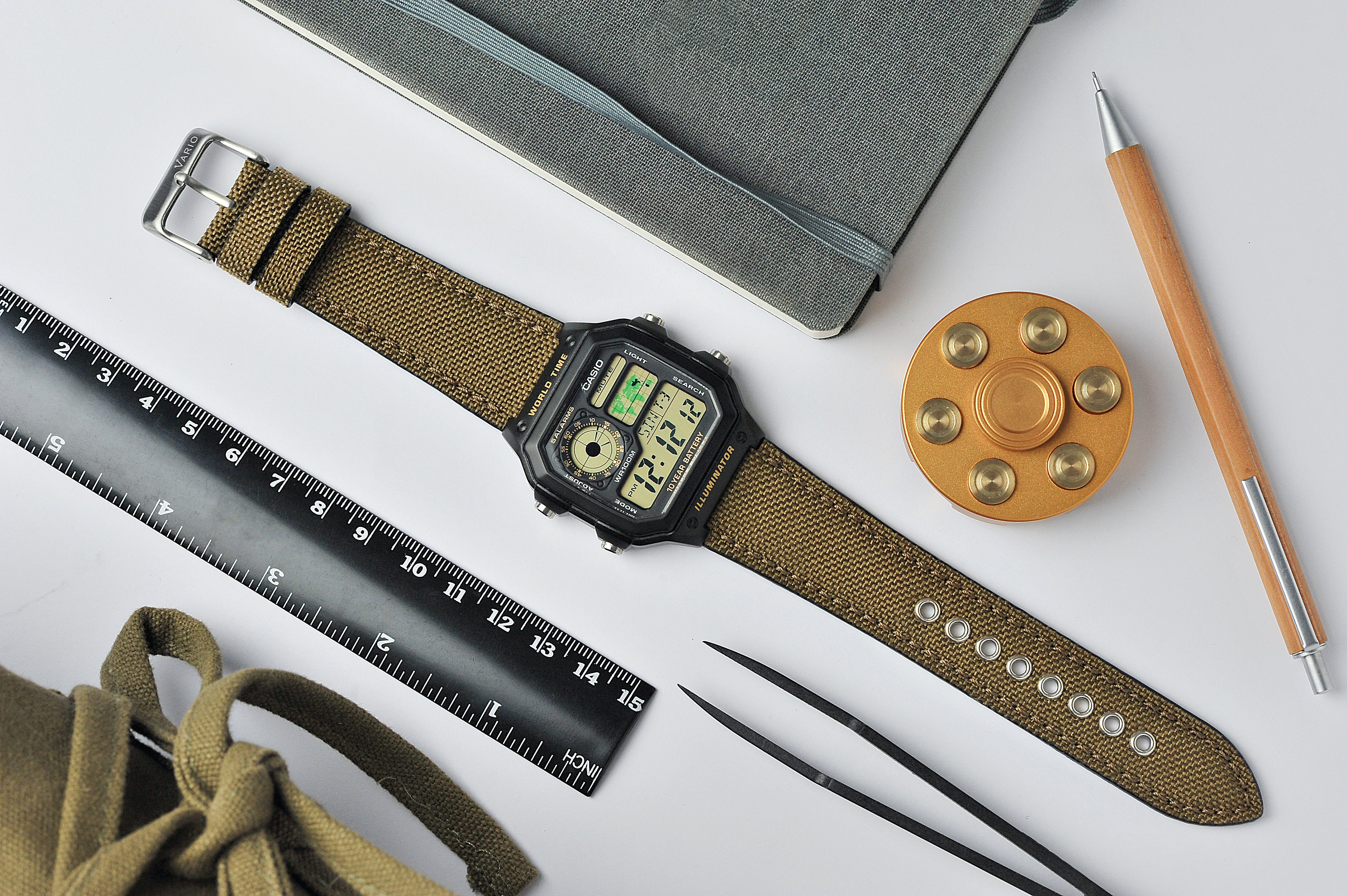 Cordura® Khaki Brown Watch Strap for Casio® AE1200WH World Time Watch - Image 4
