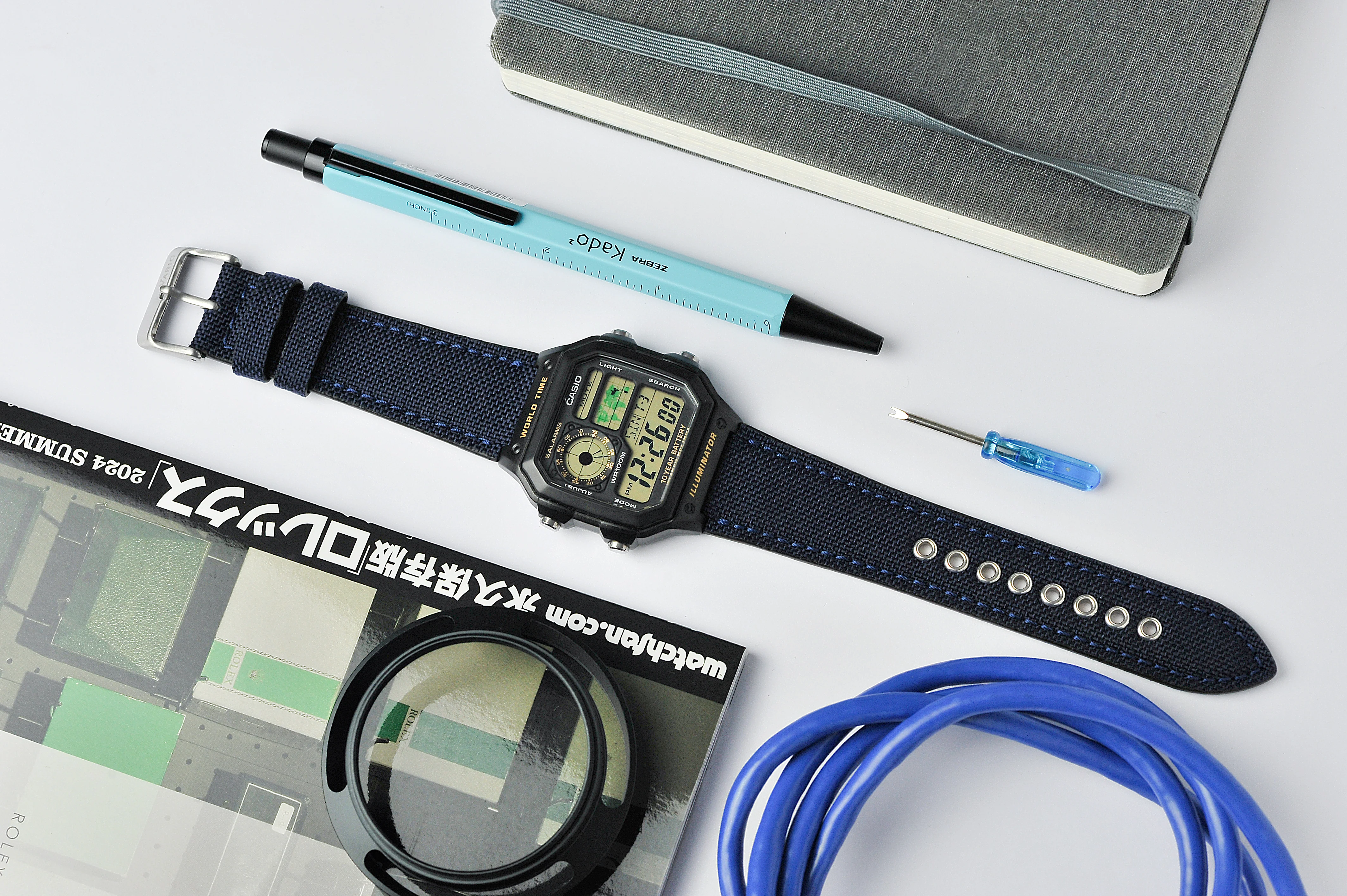 Cordura® Navy Blue Watch Strap for Casio® AE1200WH World Time Watch - Image 3