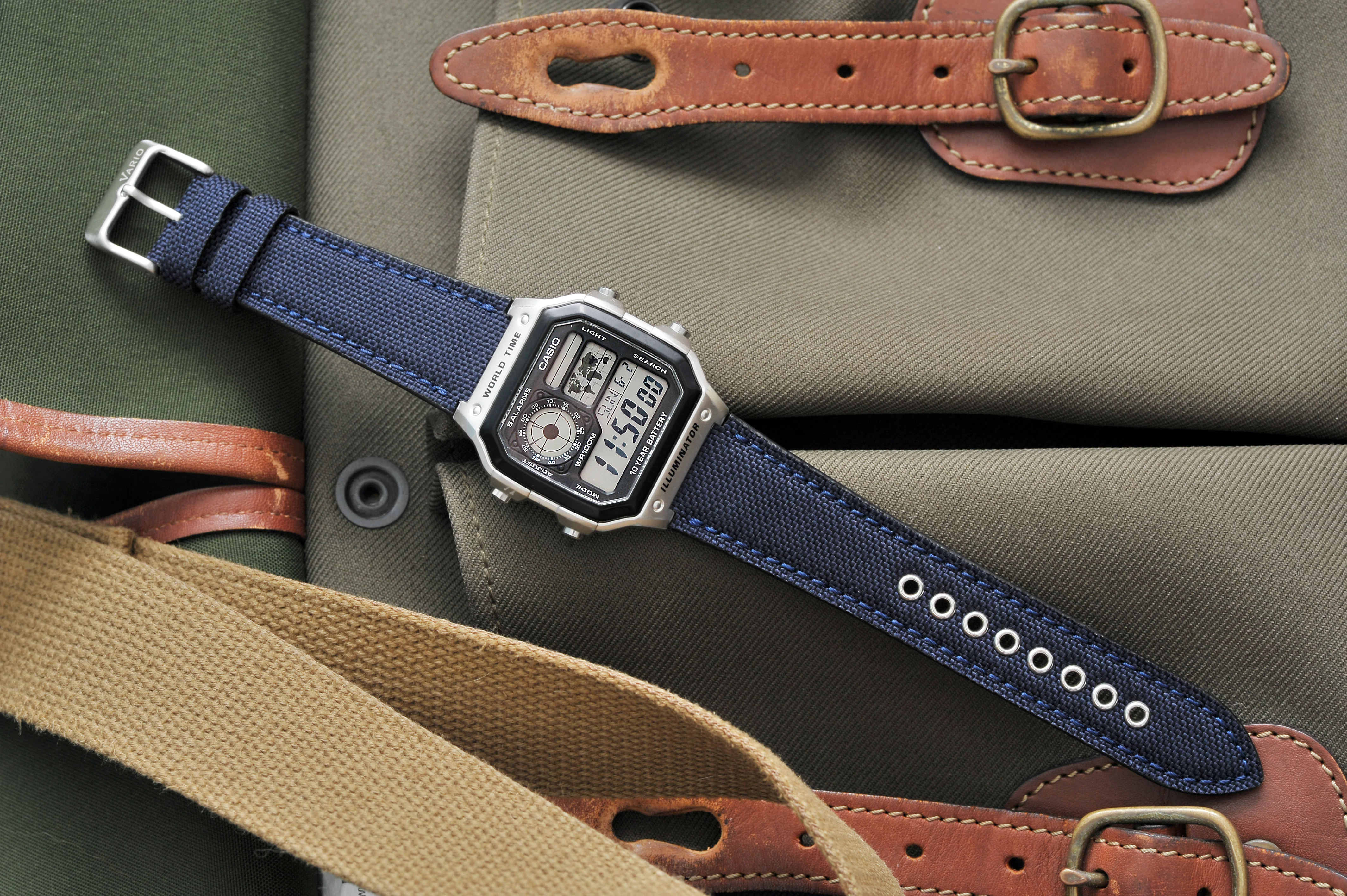 Cordura® Navy Blue Watch Strap for Casio® AE1200WH World Time Watch - Image 4