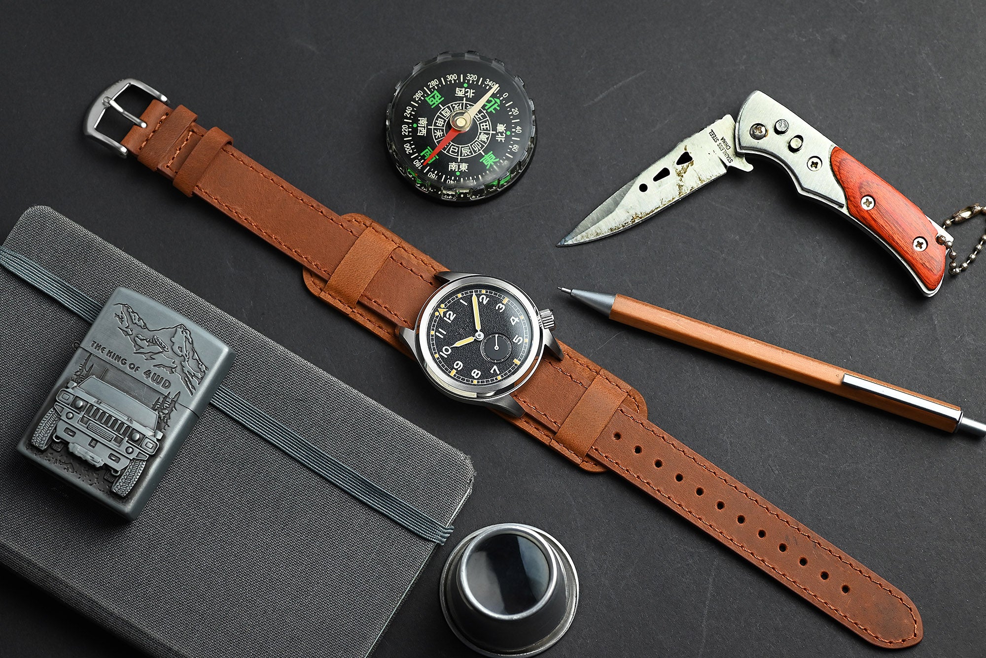 Crazy Horse Cinnamon Brown Single Pass Bund Leather Watch Strap - Image 3