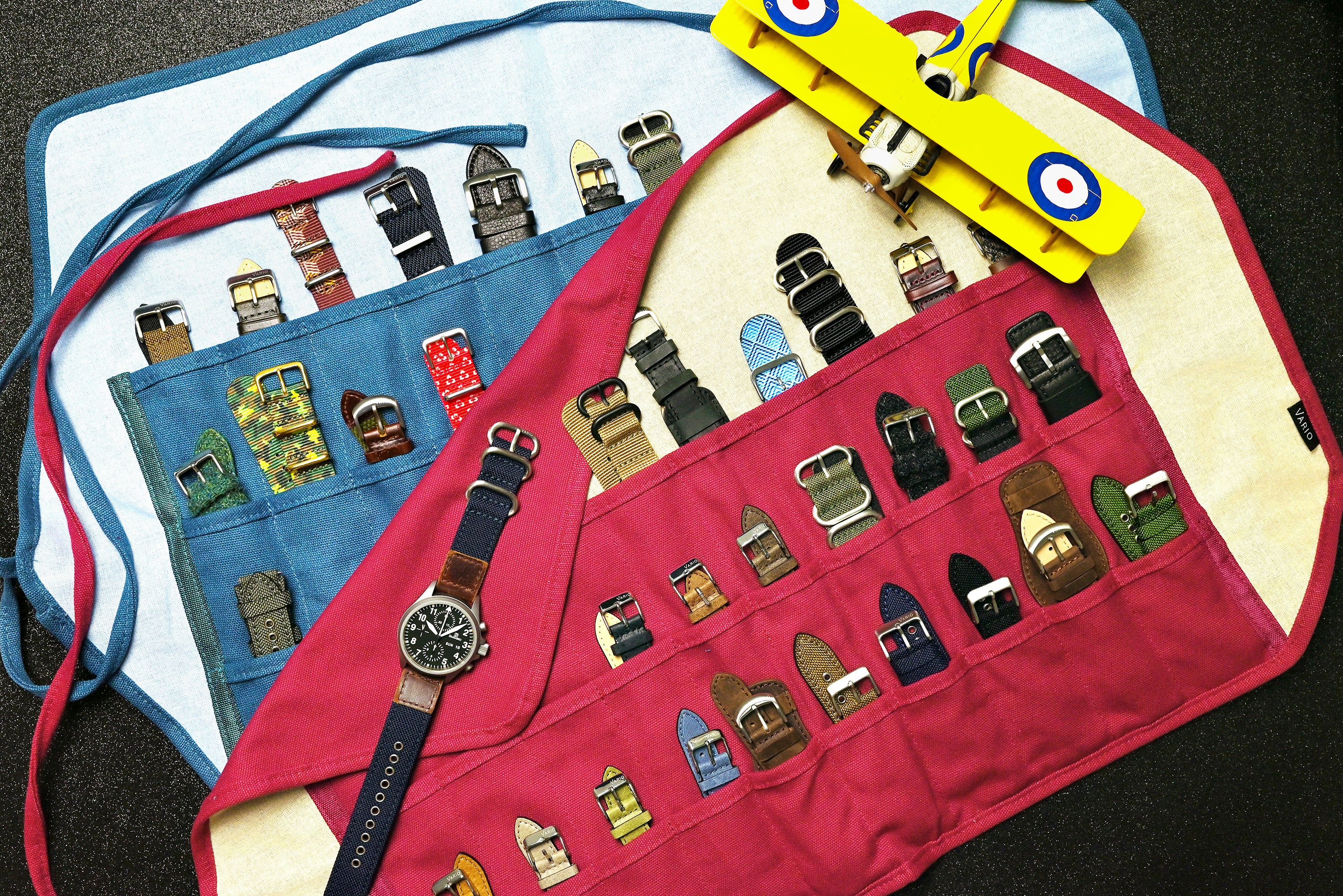 Crimson Red Canvas Watch Strap Roll (30 Pockets) - Image 3