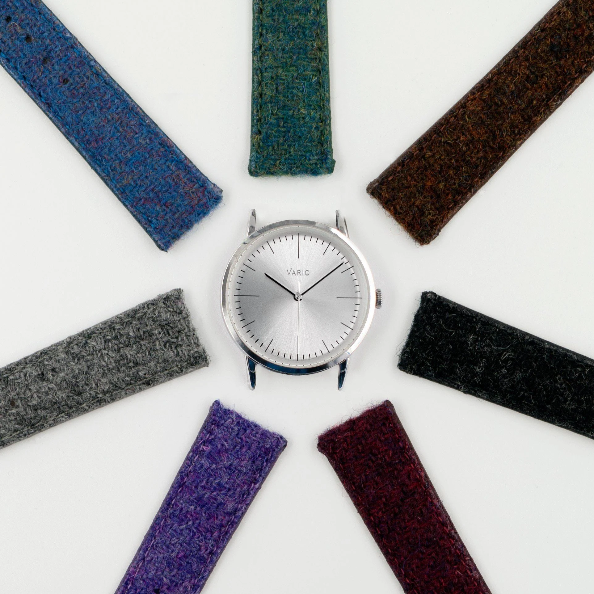 Vario Eclipse Pyrite Silver Sweeping Quartz Dress Watch on Harris Tweed Watch Strap - Image 2