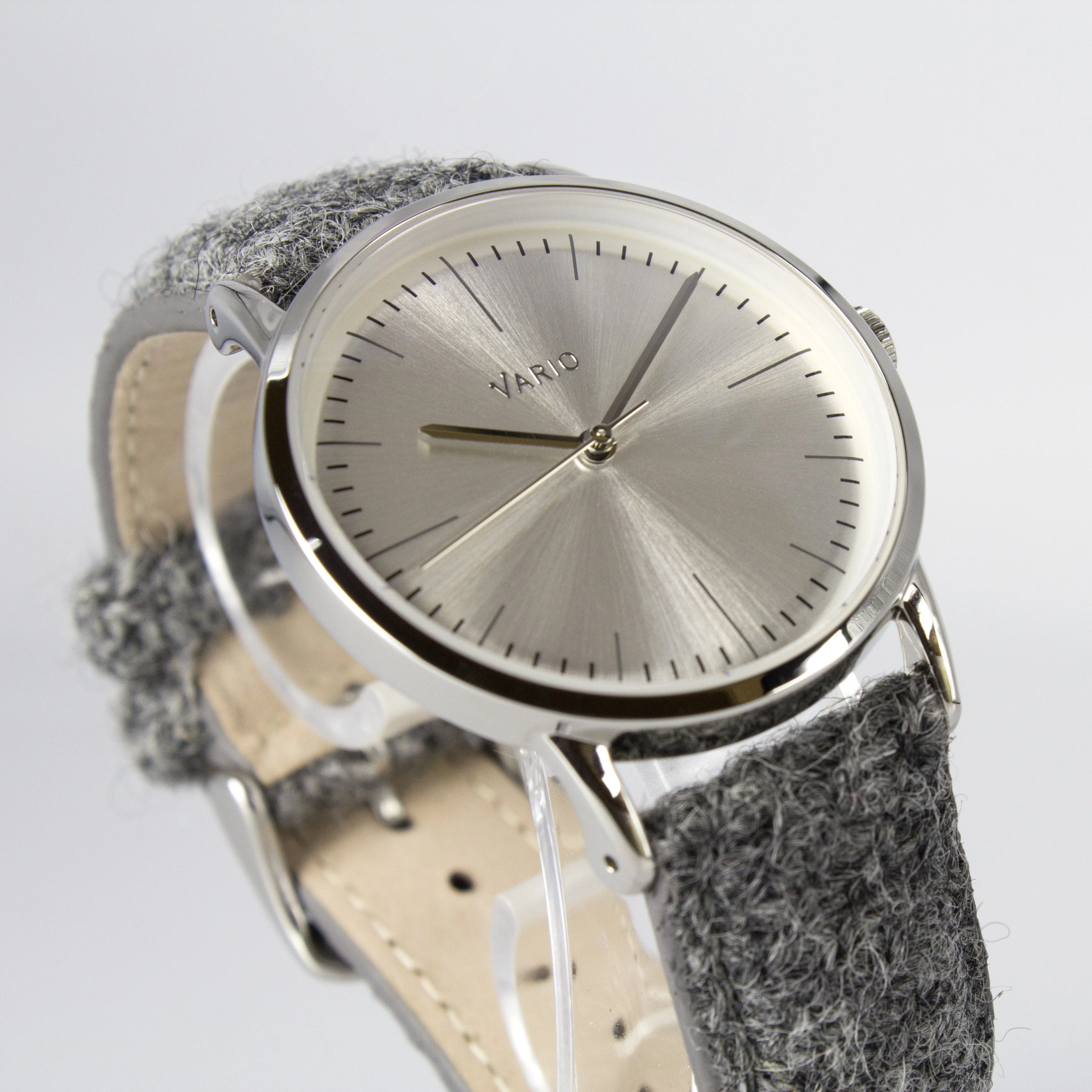 Vario Eclipse Pyrite Silver Sweeping Quartz Dress Watch on Harris Tweed Watch Strap - Image 3