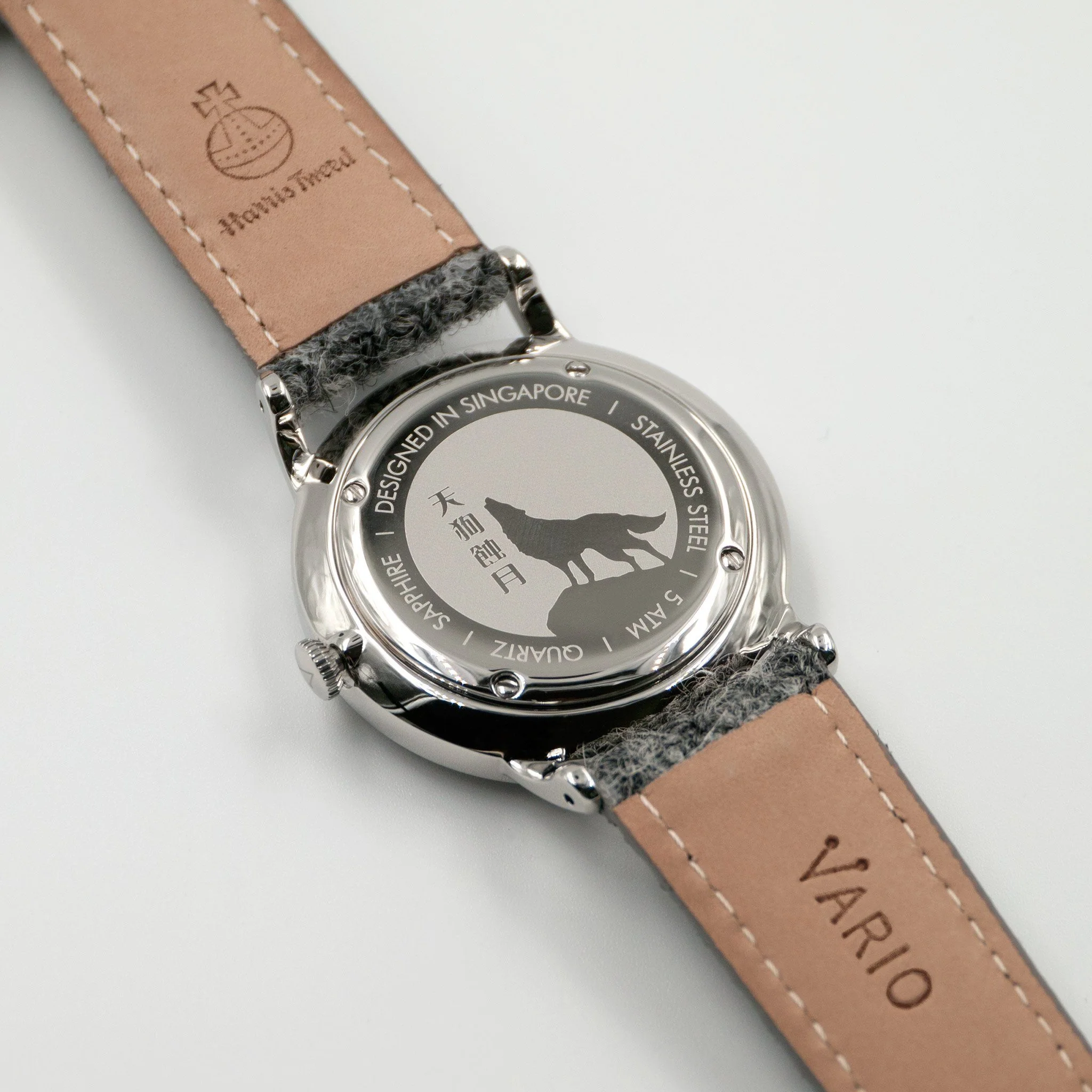 Vario Eclipse Pyrite Silver Sweeping Quartz Dress Watch on Harris Tweed Watch Strap - Image 5