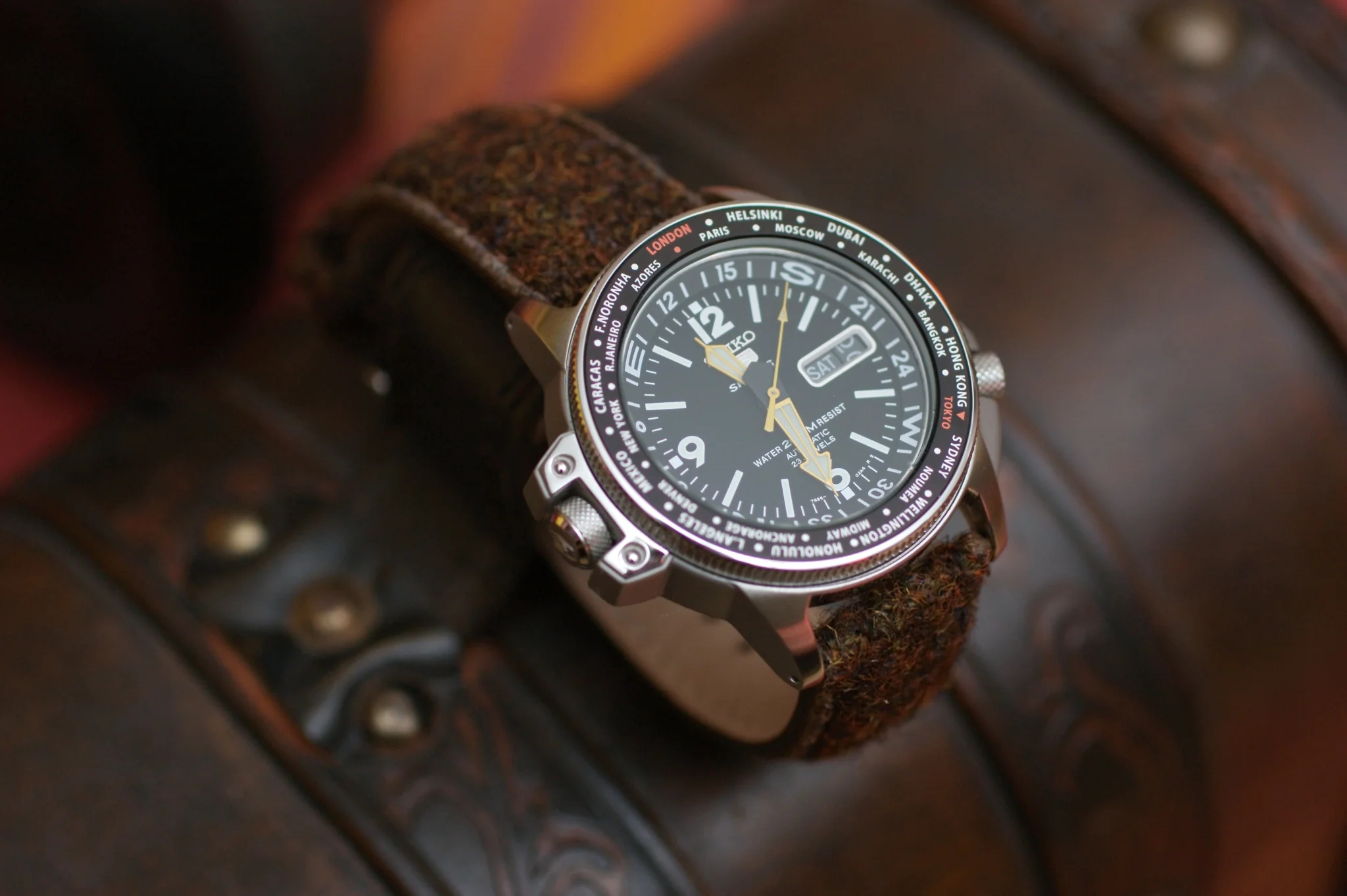 Harris Tweed® Pecan Brown Leather Keeper Watch Strap - Image 4