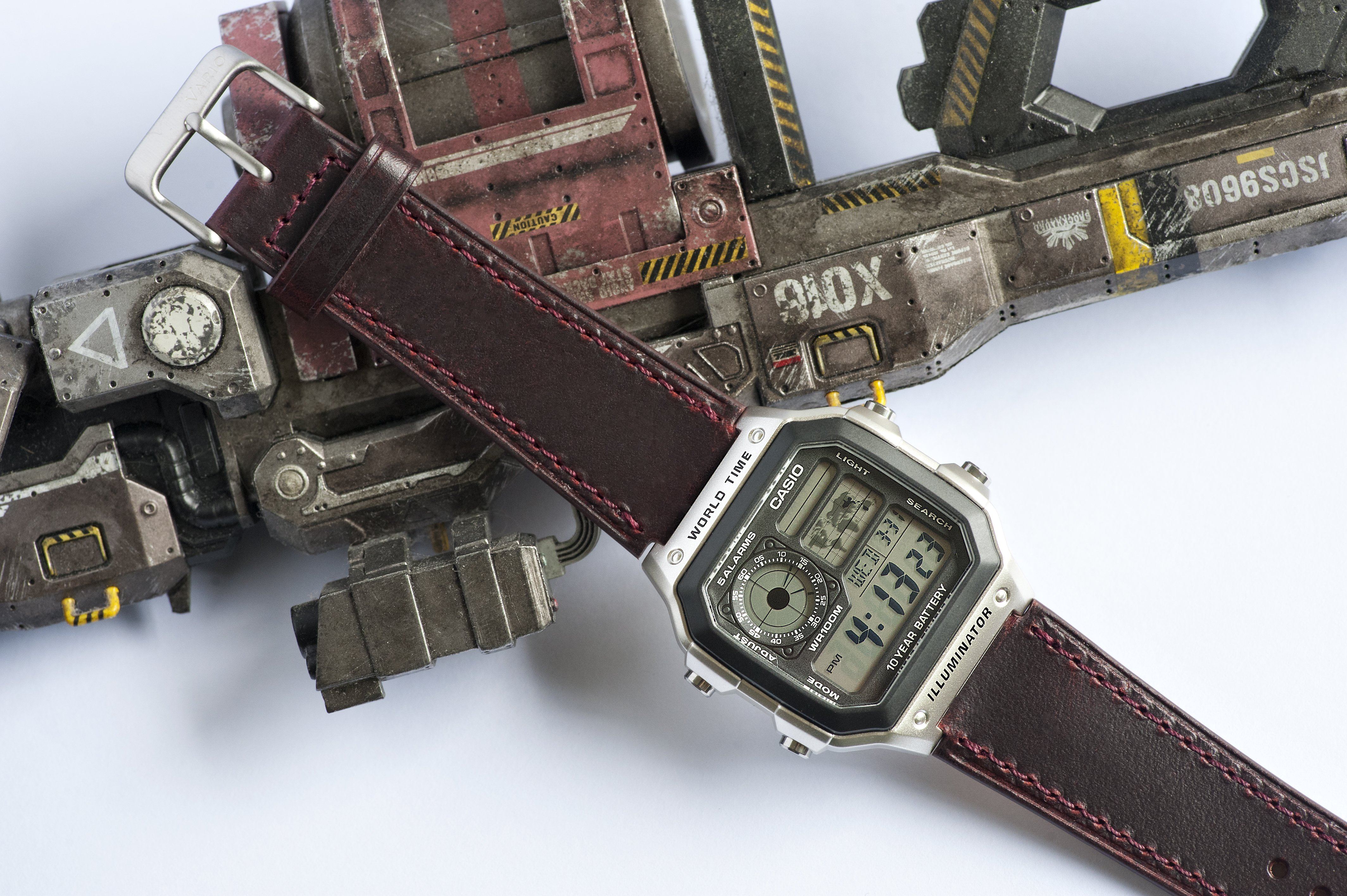 Oiled Leather Merlot Red Watch Strap for Casio® AE1200WH World Time Watch - Image 4
