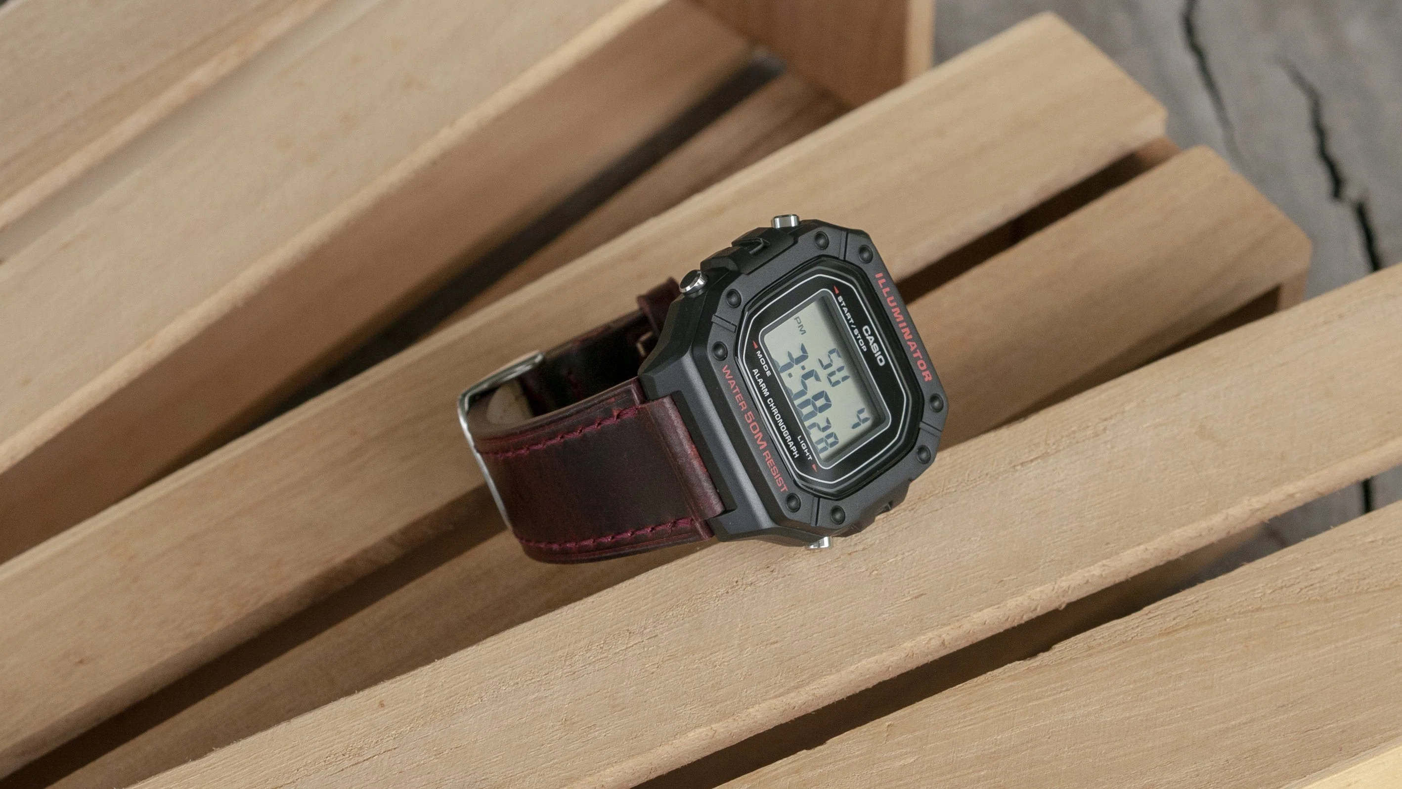 Oiled Leather Merlot Red Watch Strap for Casio® AE1200WH World Time Watch - Image 8