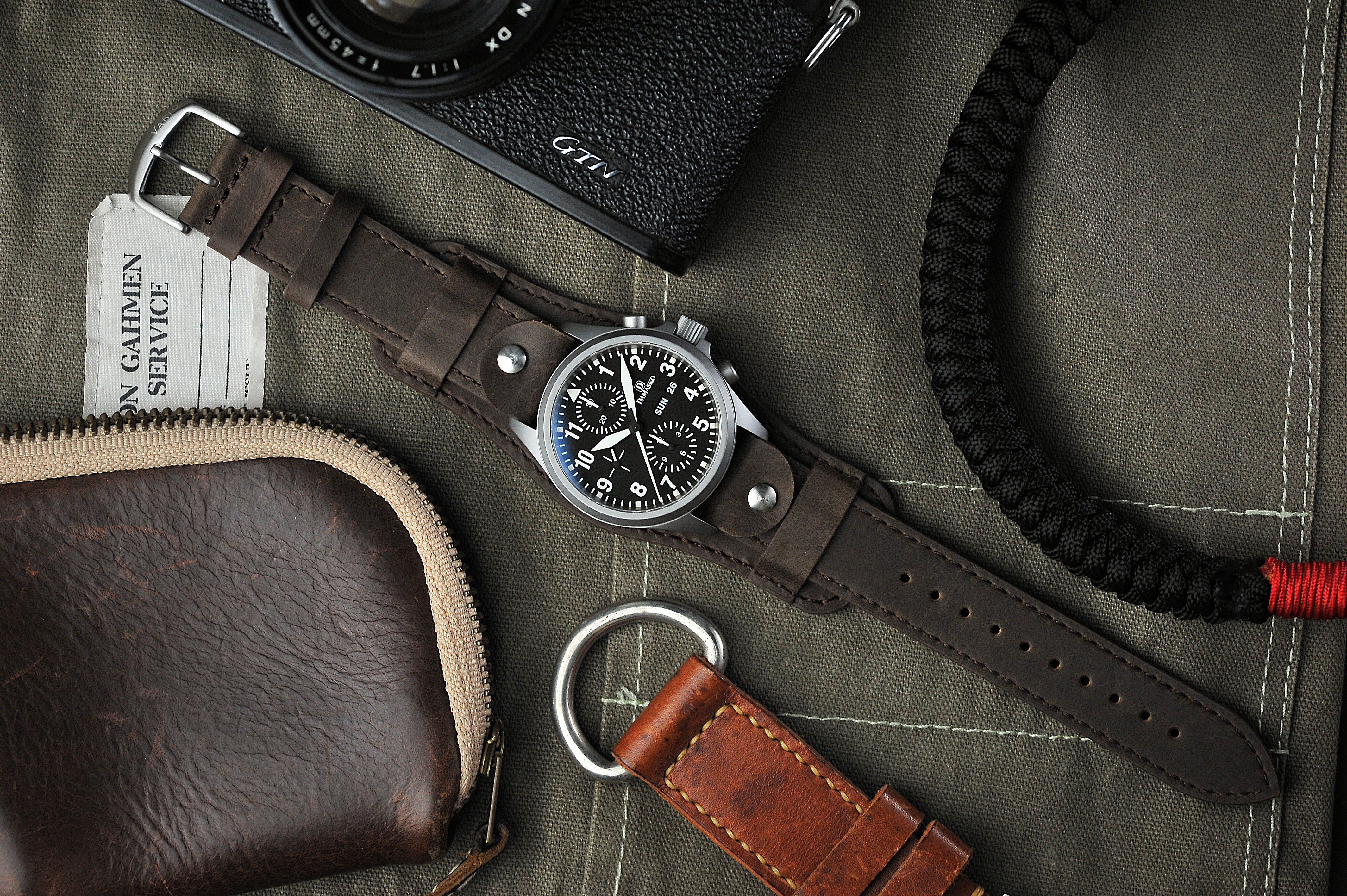 Oiled Leather Mocha Brown Bund Watch Strap - Image 2
