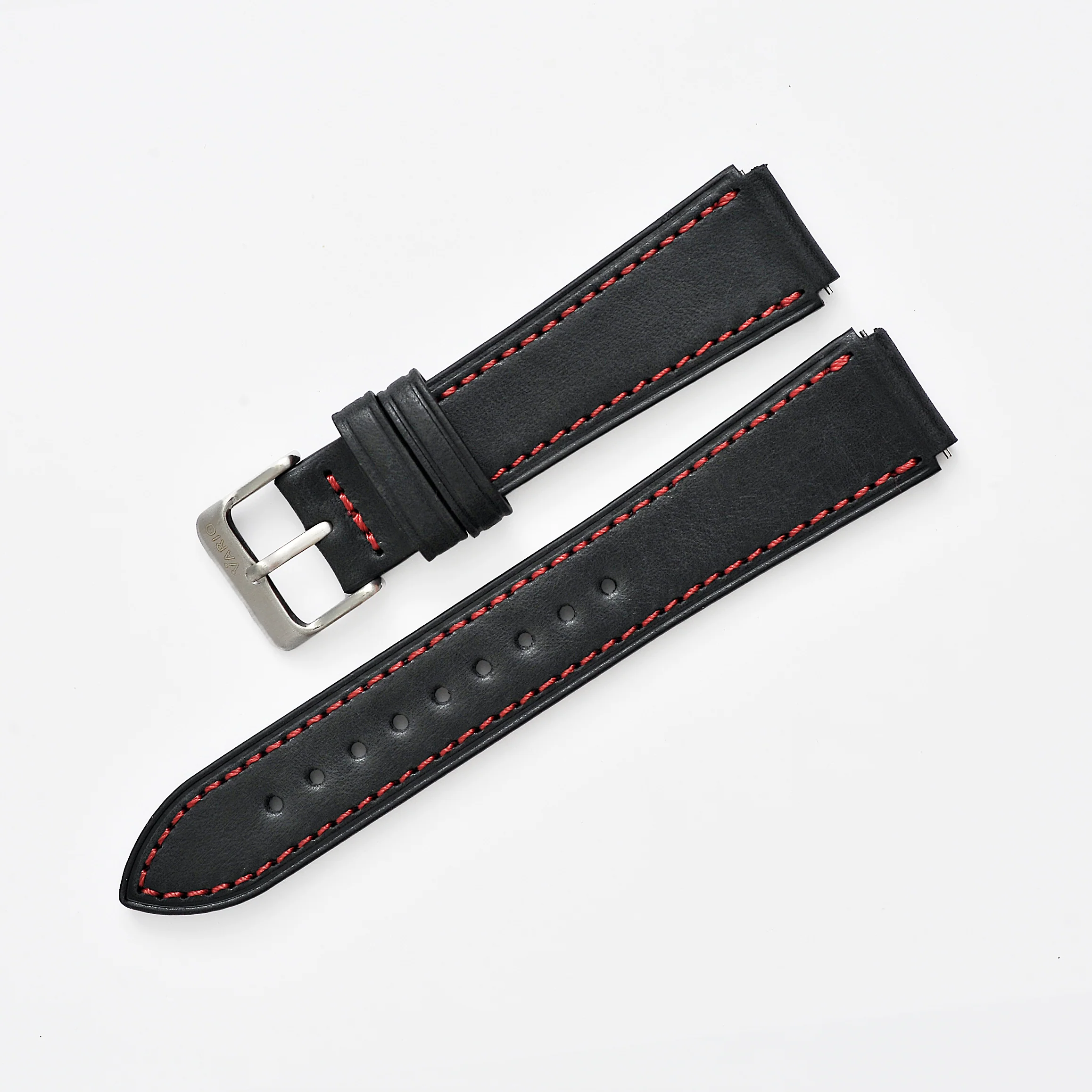 Top Grain Coal Black Leather Watch Strap with Red Stitching for Casio® F91W & Timex® Q Watch