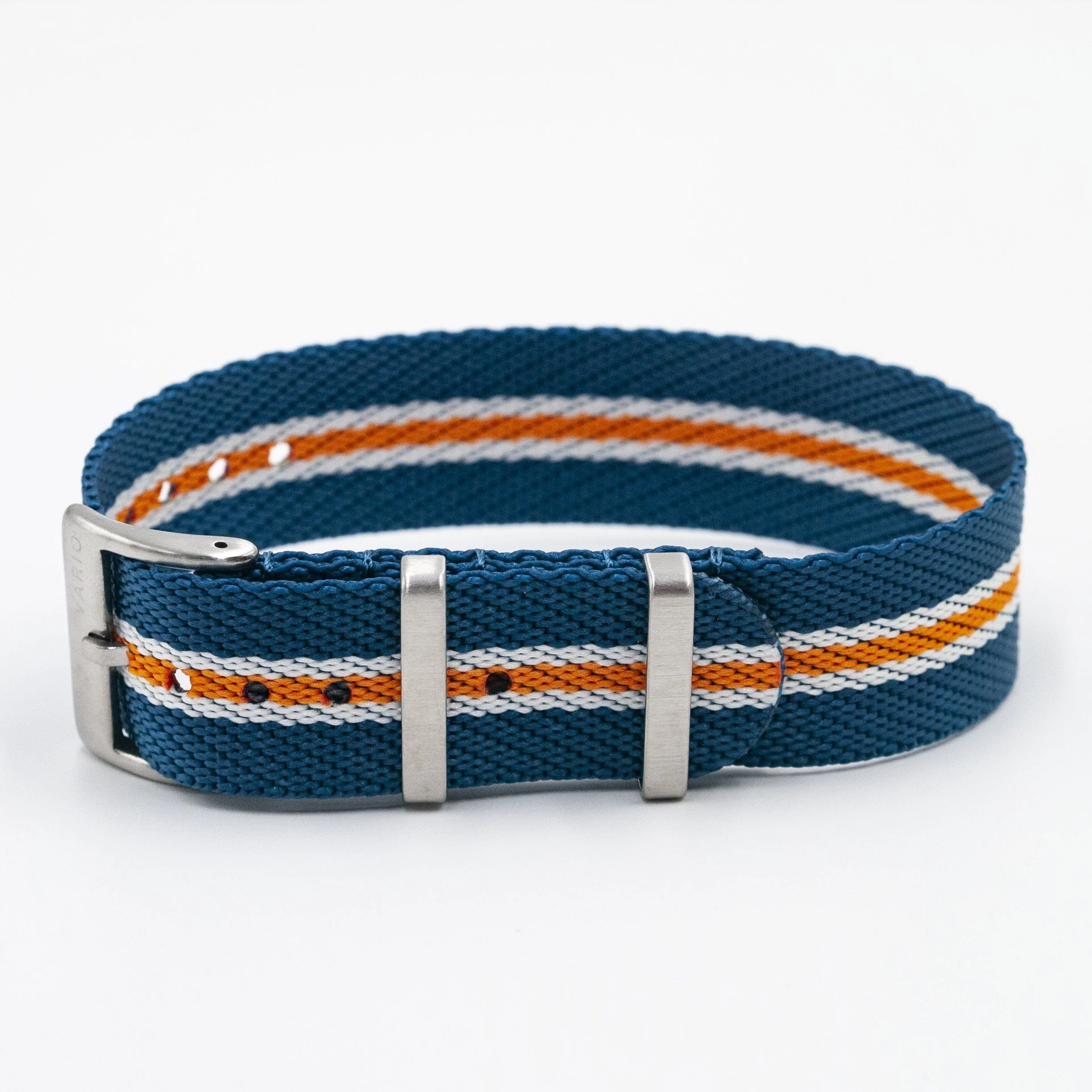 Twill Blue, White, Orange Stripe Watch Strap