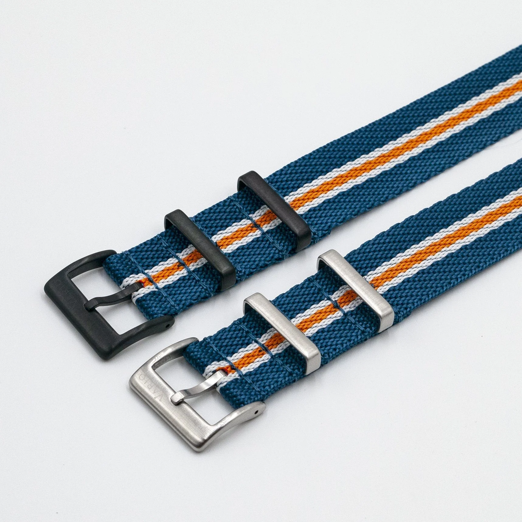 Twill Blue, White, Orange Stripe Watch Strap - Image 2