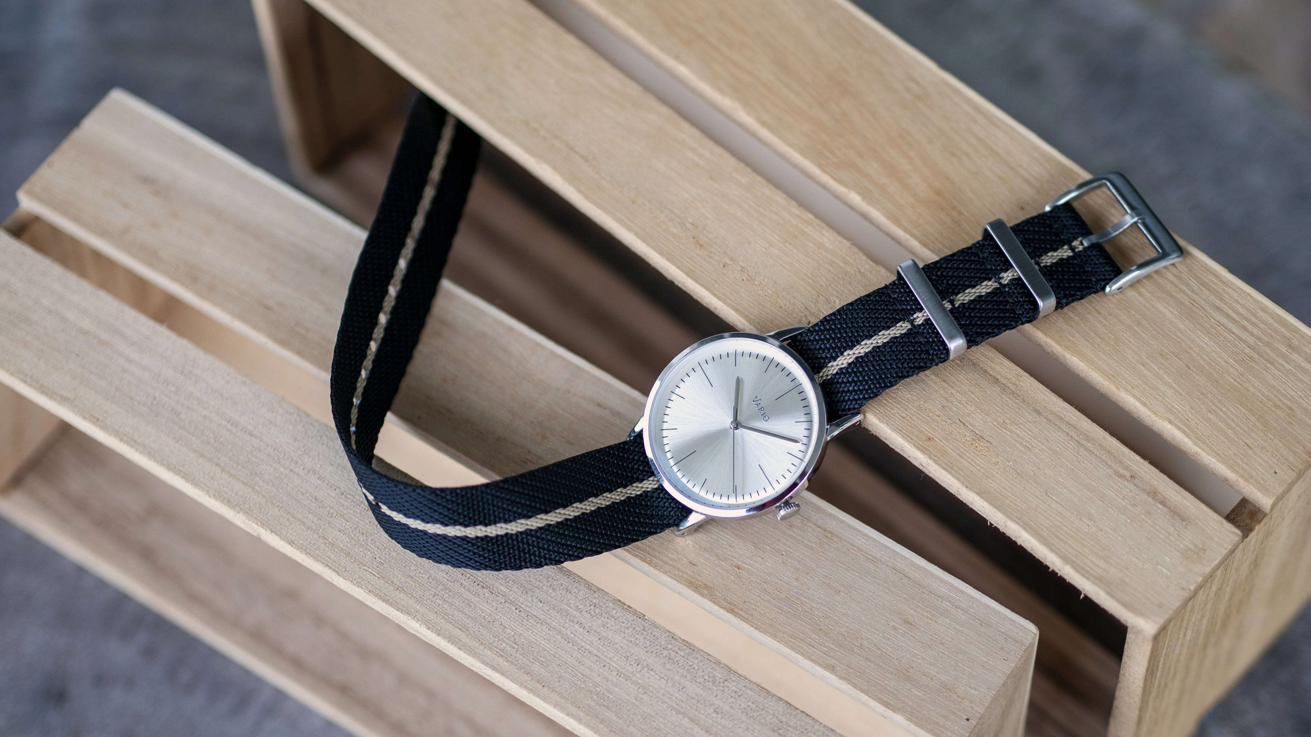 Twill Charcoal Black Watch Strap / Beige Divider - Image 3