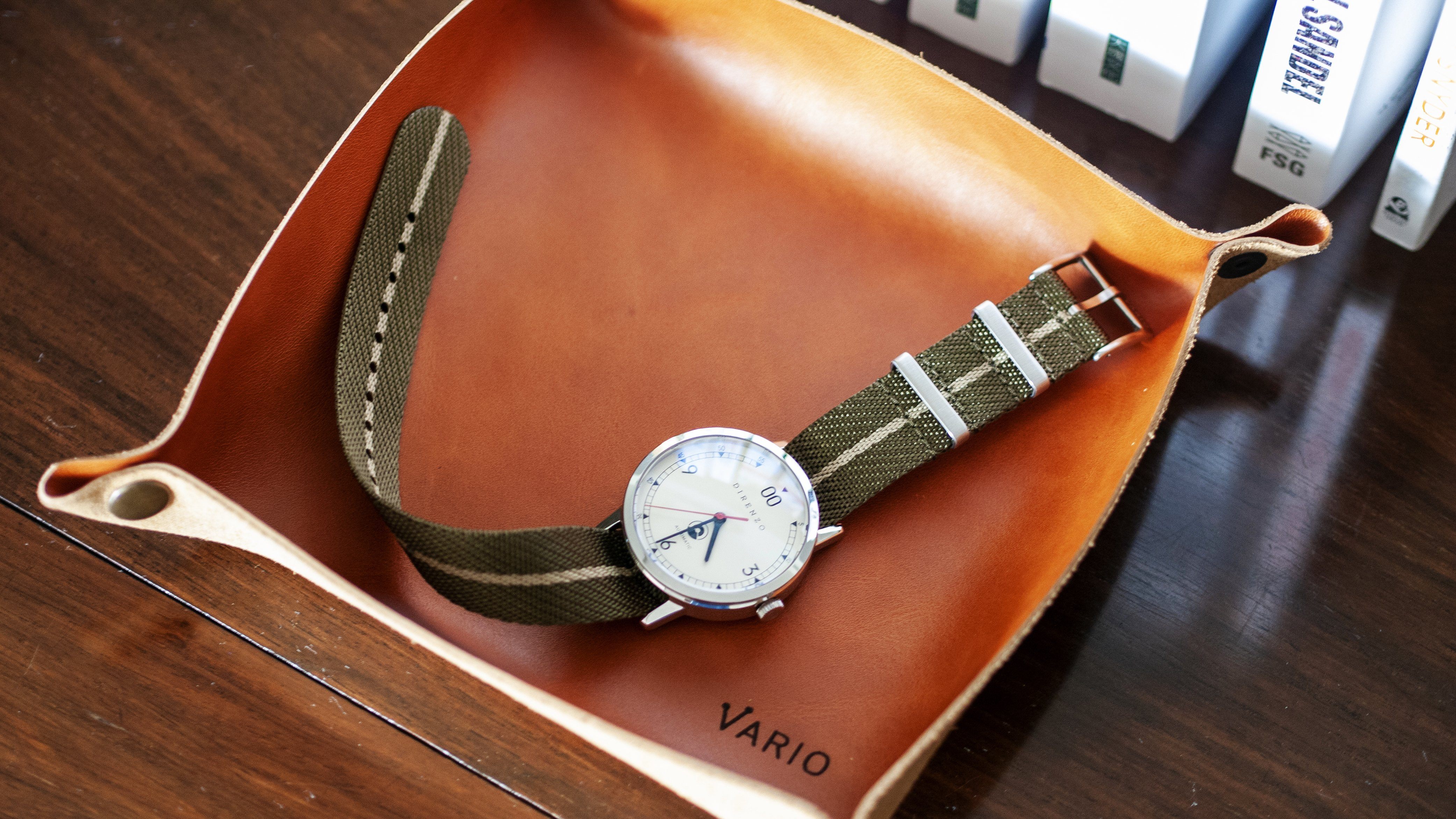 Twill Khaki Brown Watch Strap / Biege Divider - Image 4