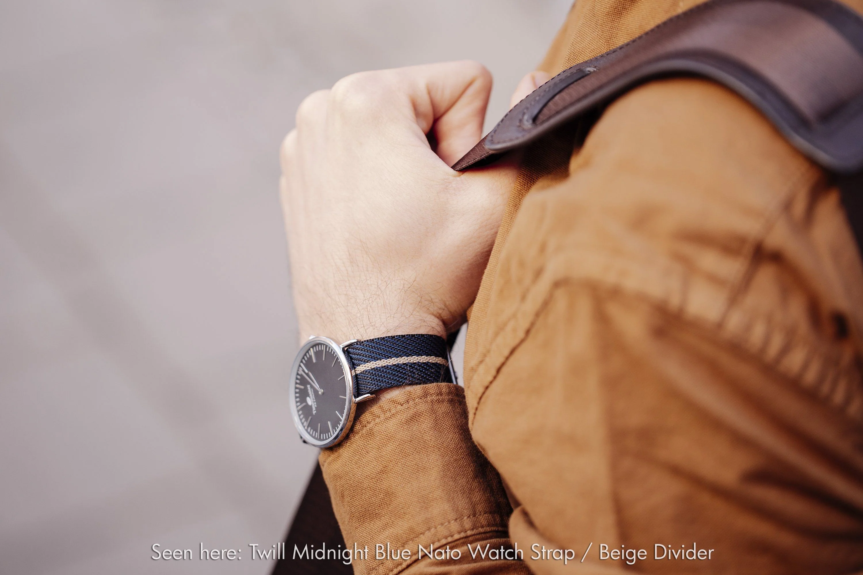 Twill Midnight Blue Watch Strap / Beige Divider - Image 6