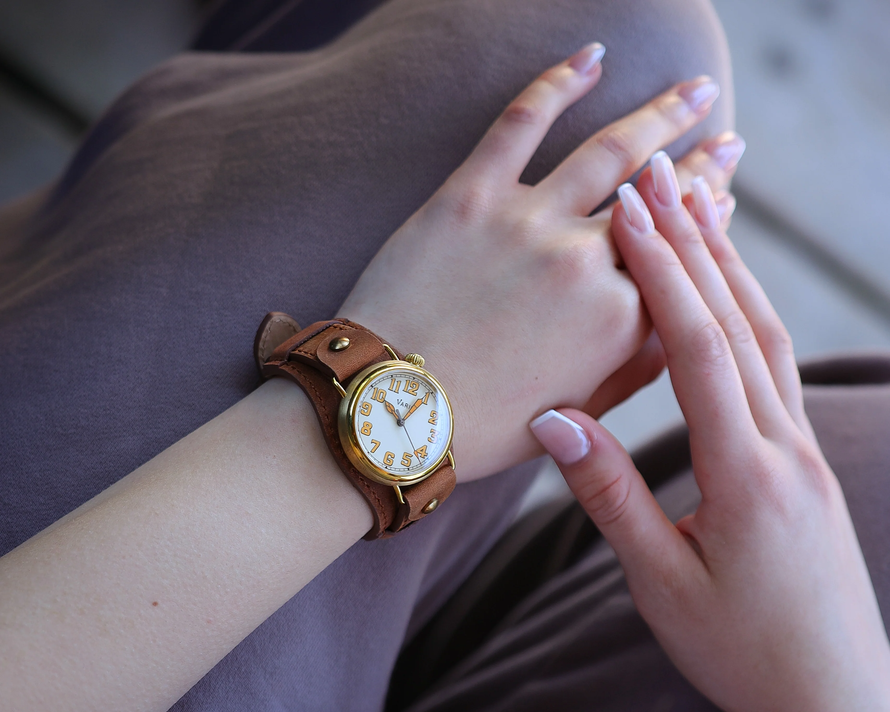 Vario 1918 Pilot Brass Cream Dial with Orange Lume Watch - Image 7