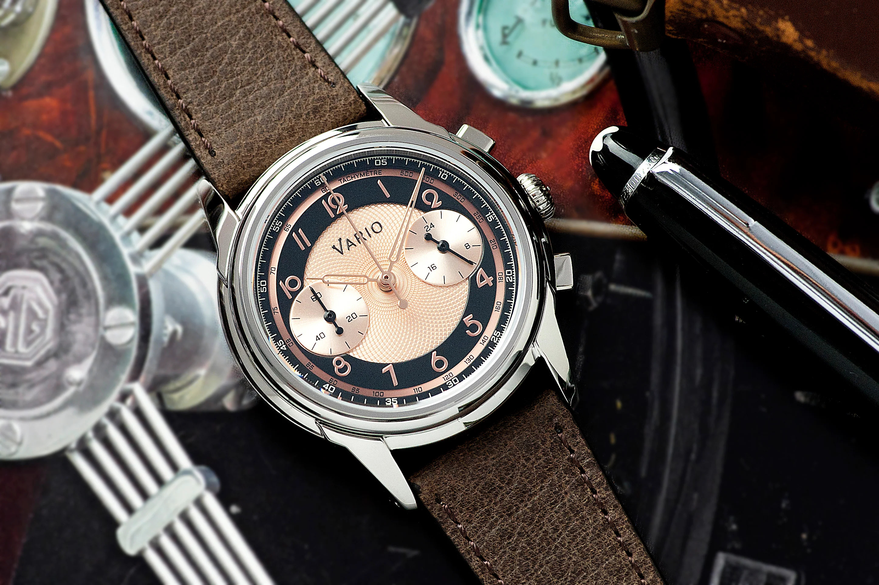 Vario Empire Salmon Tuxedo Tachymètre Chronograph Watch - Image 3