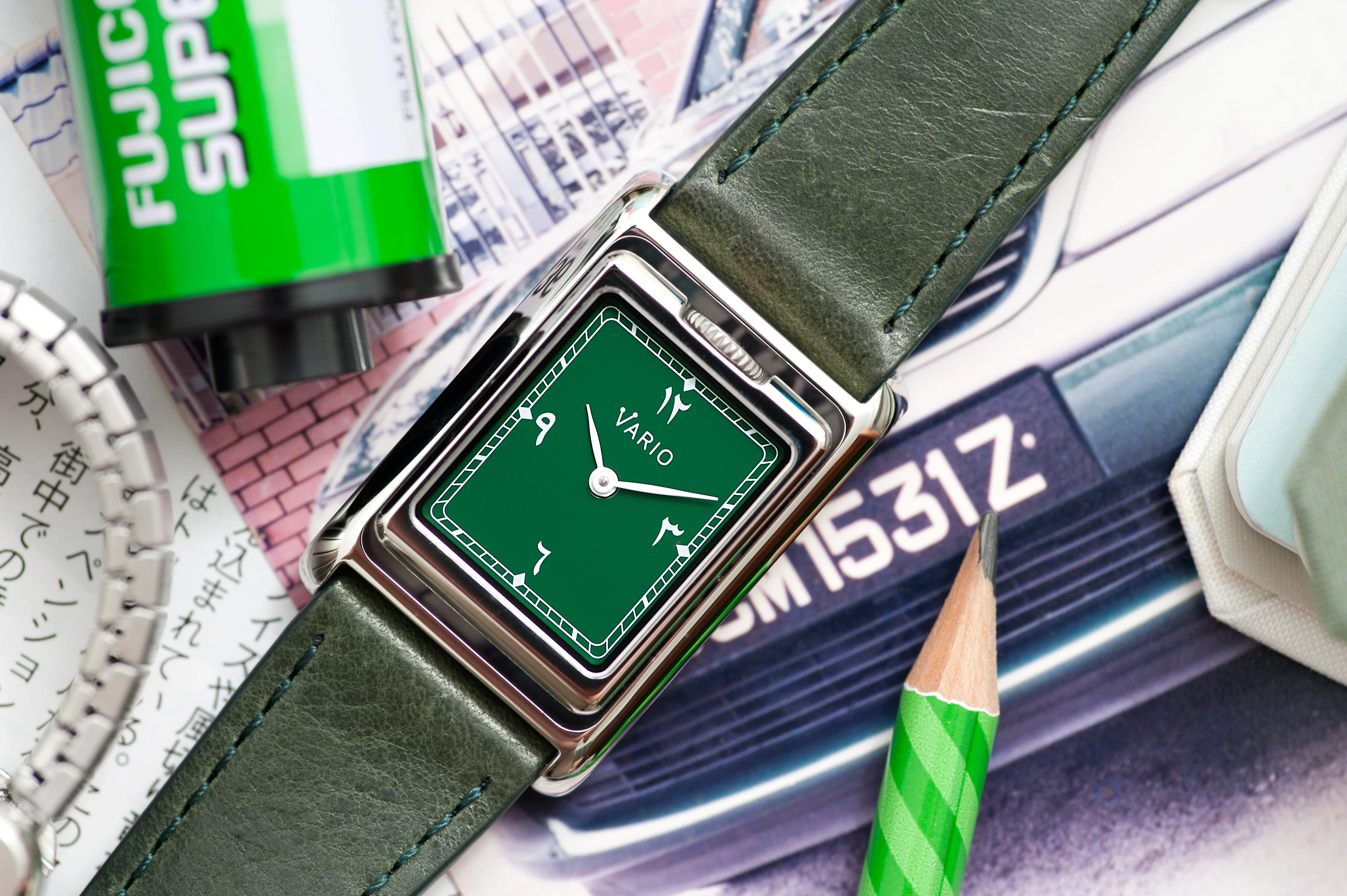 Vario VERSA Reversible Dual Time Eastern Arabic Gunmetal-Green Enamel Watch - Image 2