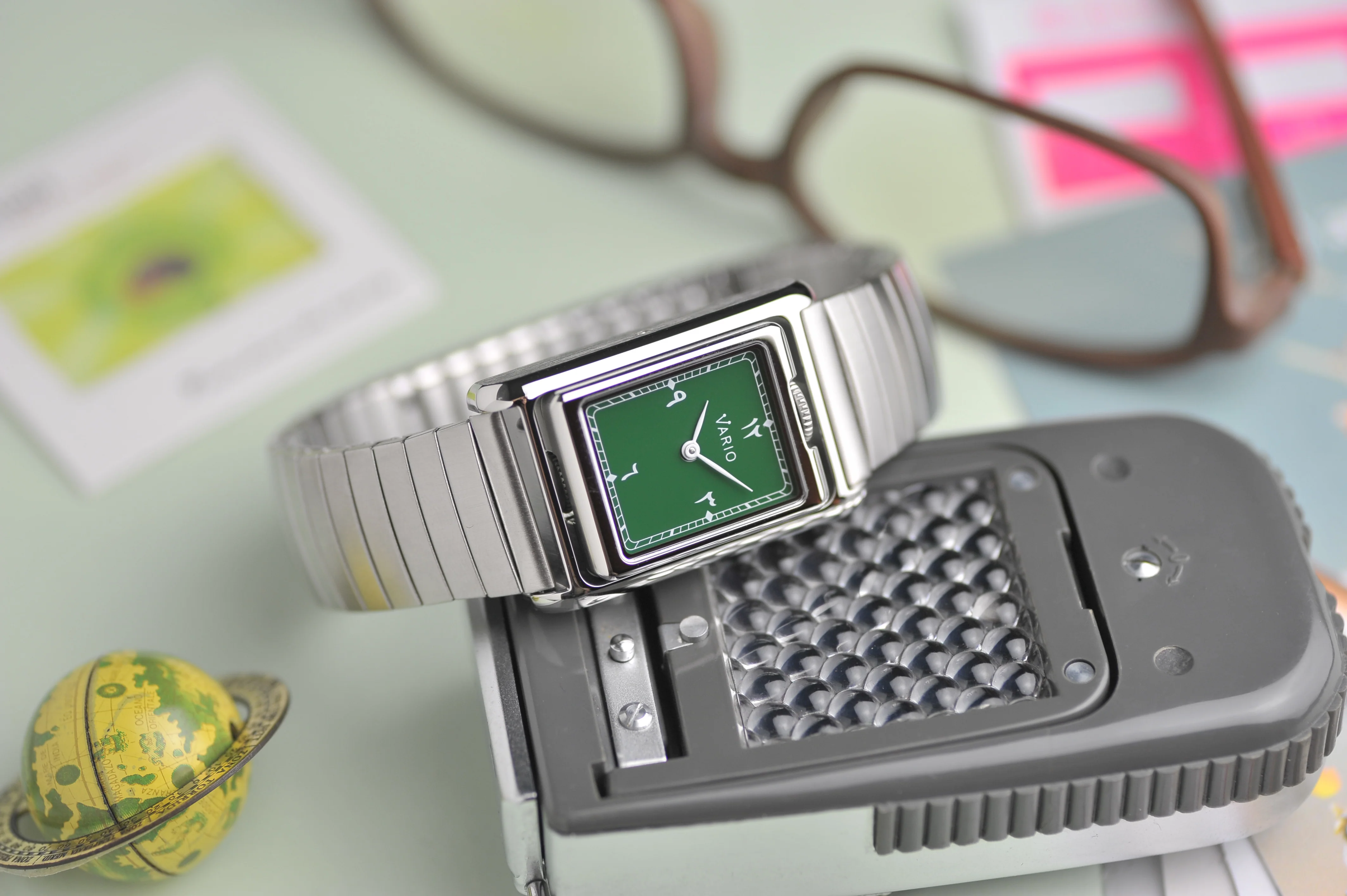 Vario VERSA Reversible Dual Time Eastern Arabic Gunmetal-Green Enamel Watch - Image 3