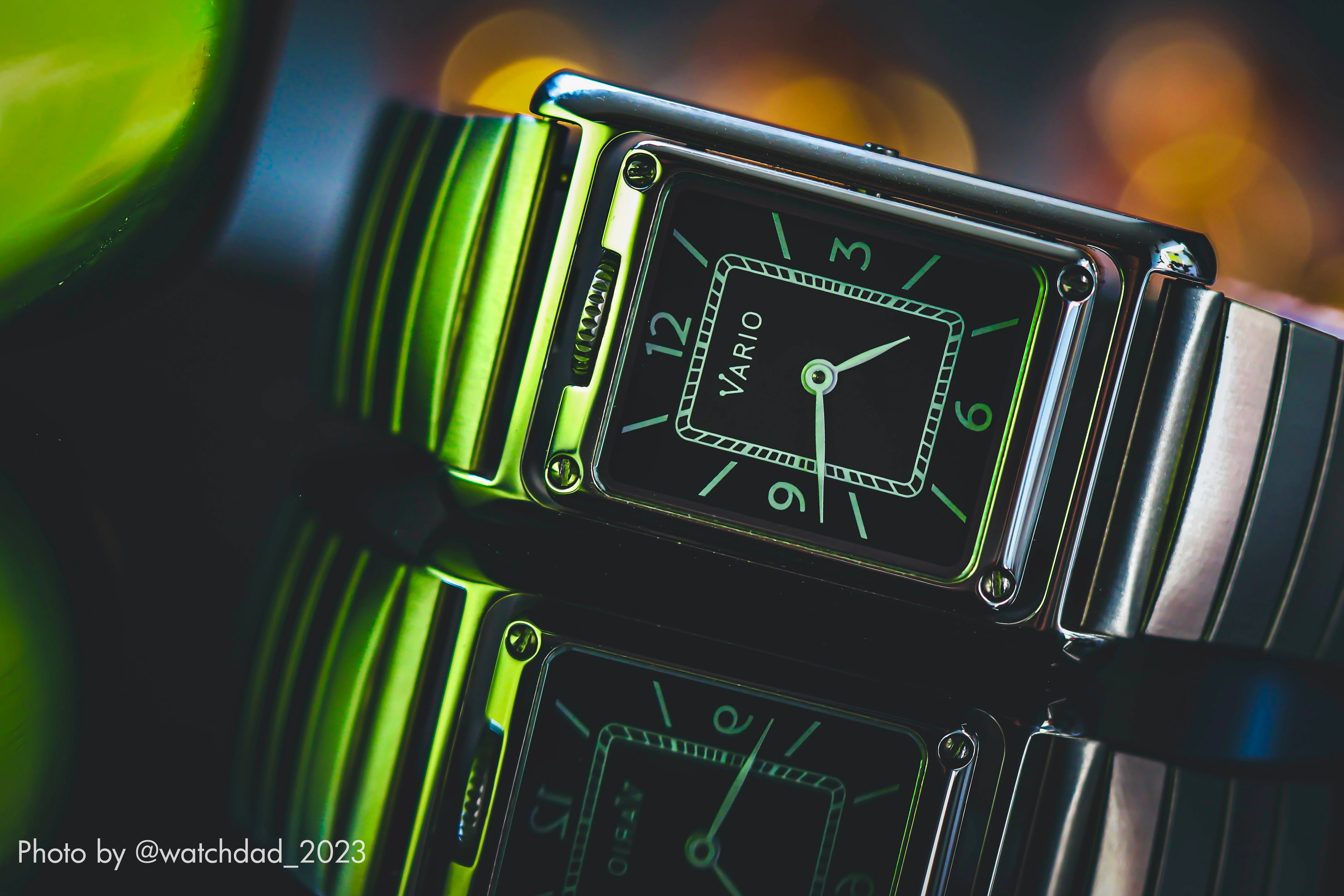 Vario VERSA Reversible Dual Time Eastern Arabic Gunmetal-Green Enamel Watch - Image 8