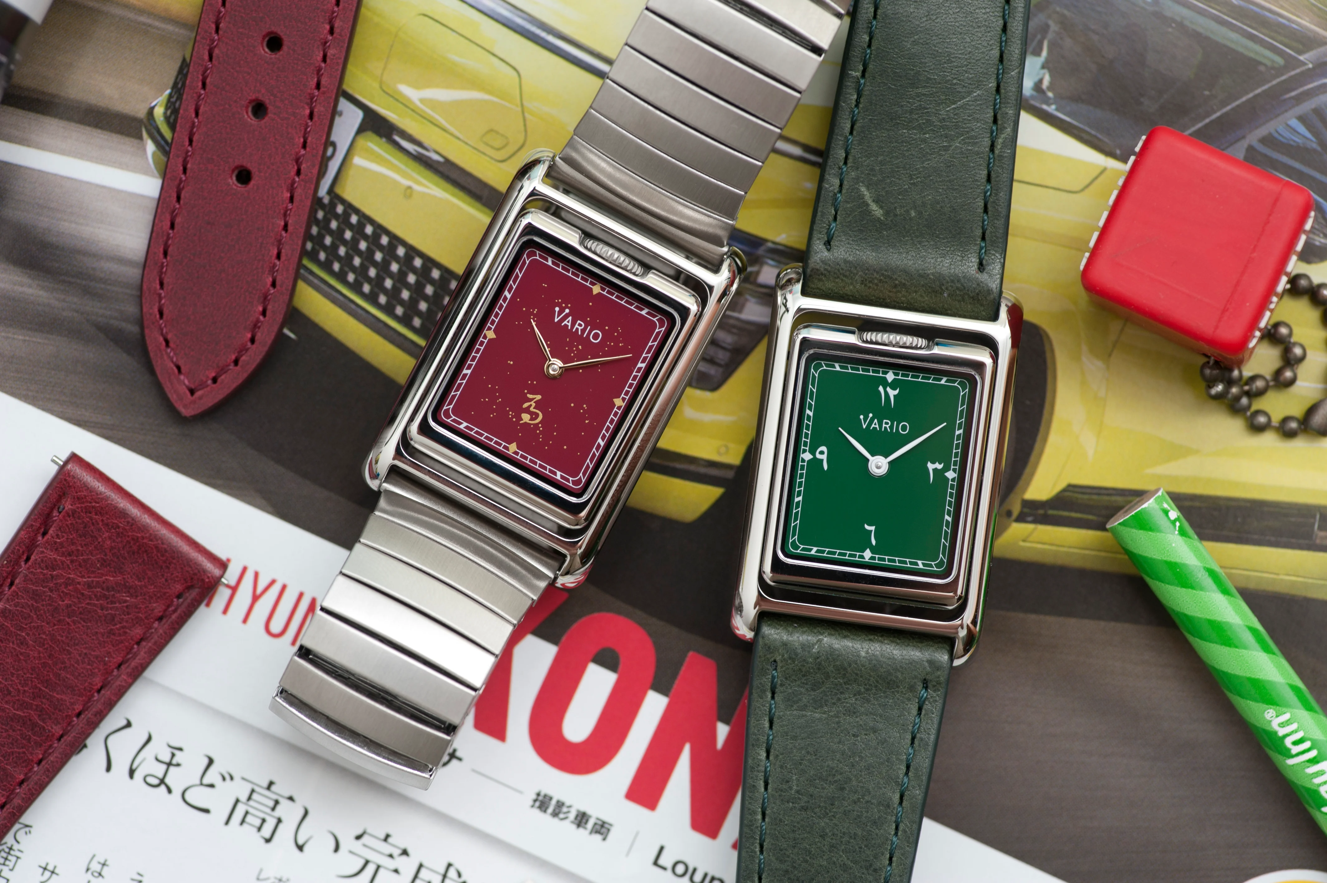 Vario VERSA Reversible Dual Time Eastern Arabic Gunmetal-Green Enamel Watch - Image 9
