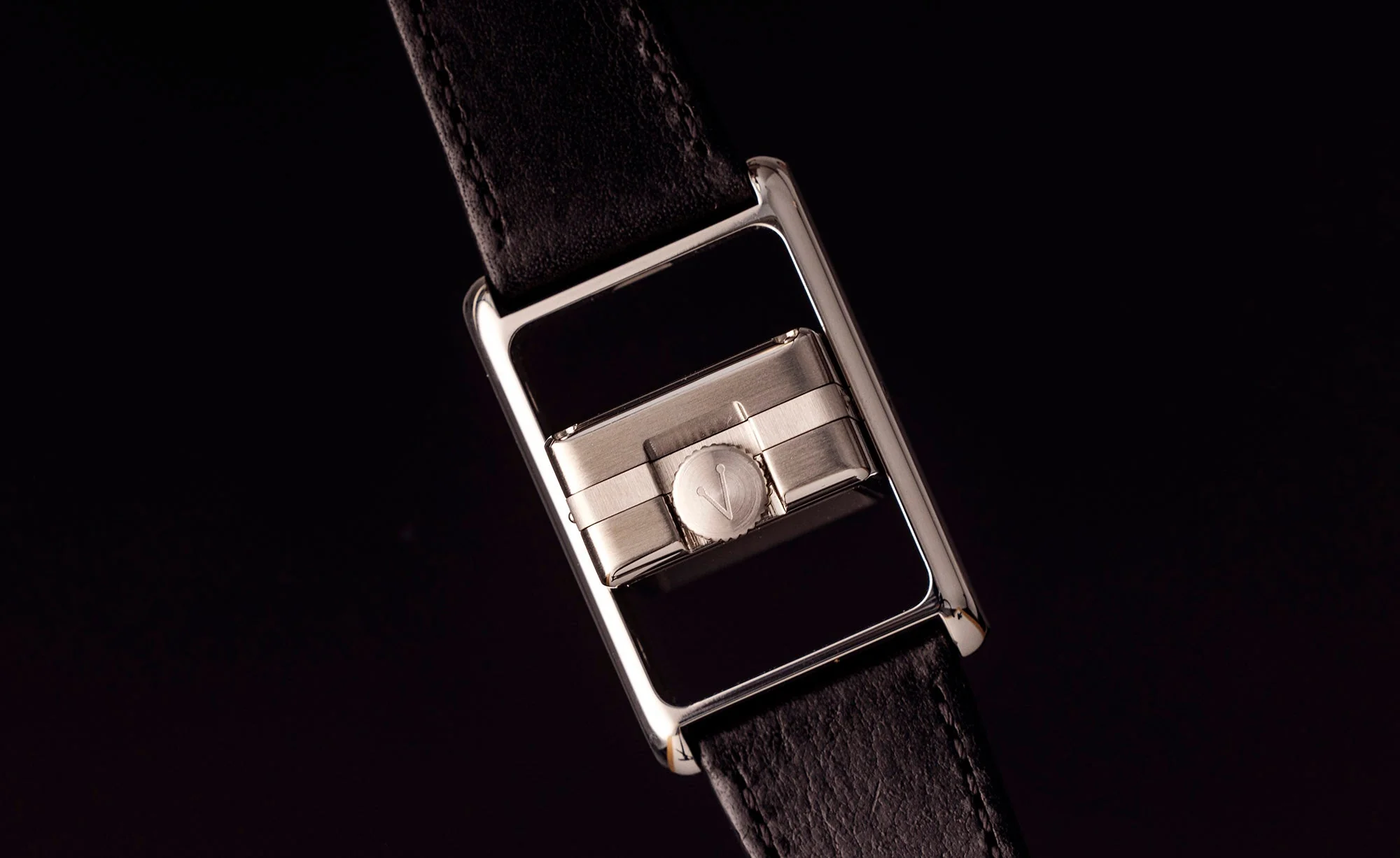 Vario VERSA Reversible Dual Time Silver-Black Enamel Watch - Image 3