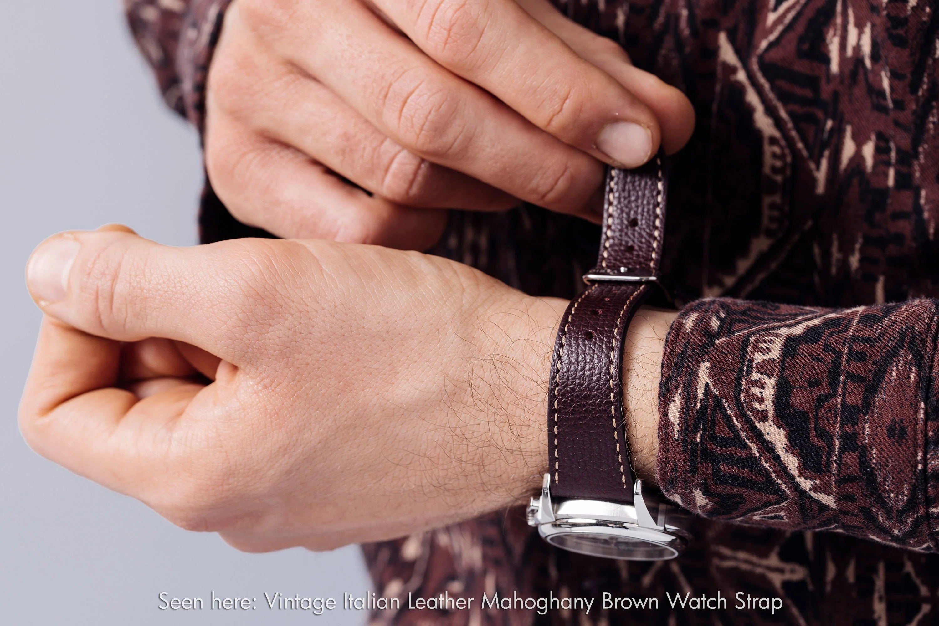 Vintage Epsom Italian Leather Mahogany Brown Watch Strap with Quick Release (XL) - Image 10
