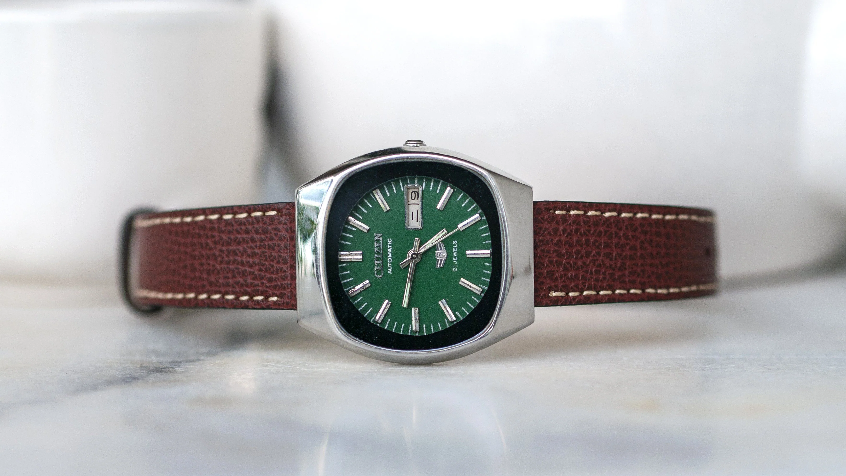 Vintage Epsom Italian Leather Mahogany Brown Watch Strap with Quick Release (XL) - Image 5