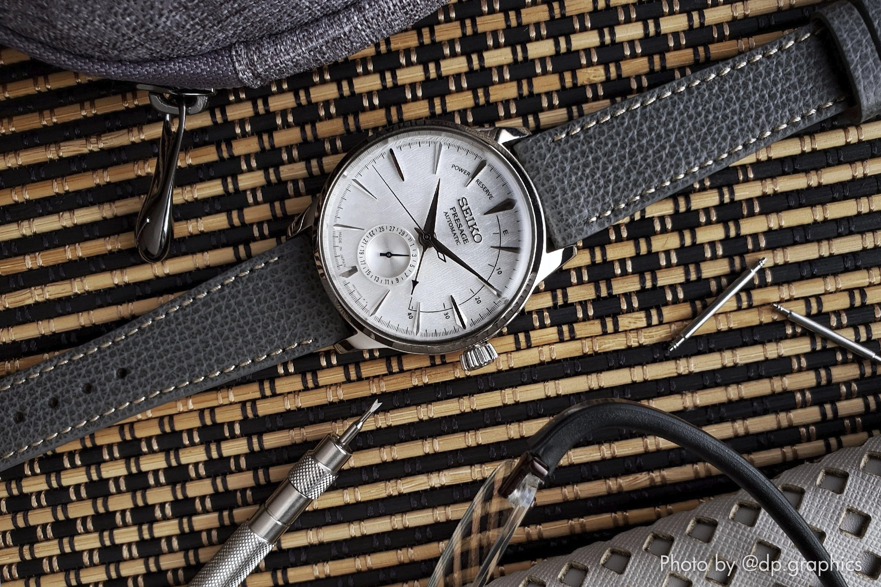 Vintage Epsom Italian Leather Pewter Grey Watch Strap with Quick Release - Image 3