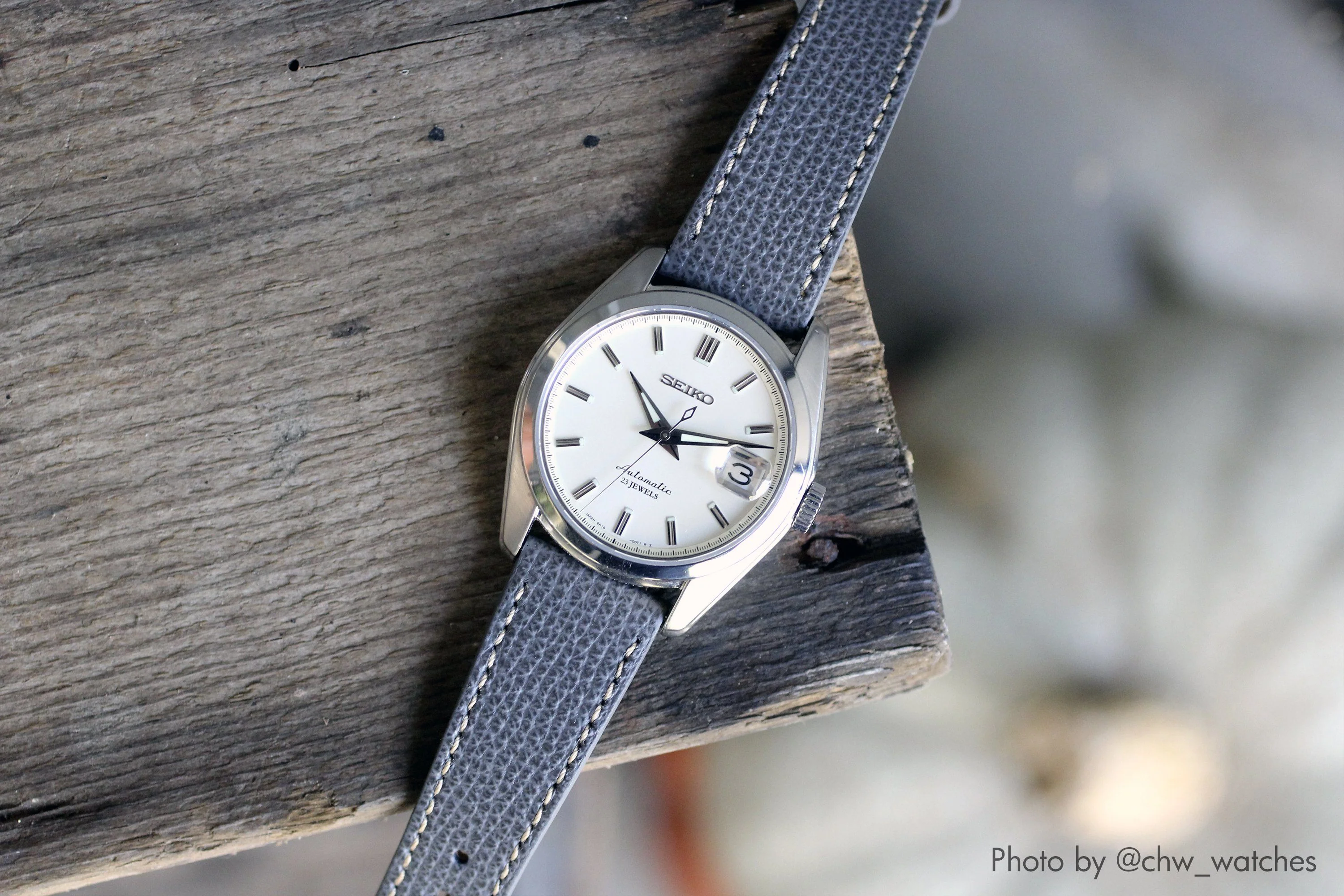 Vintage Epsom Italian Leather Pewter Grey Watch Strap with Quick Release - Image 7
