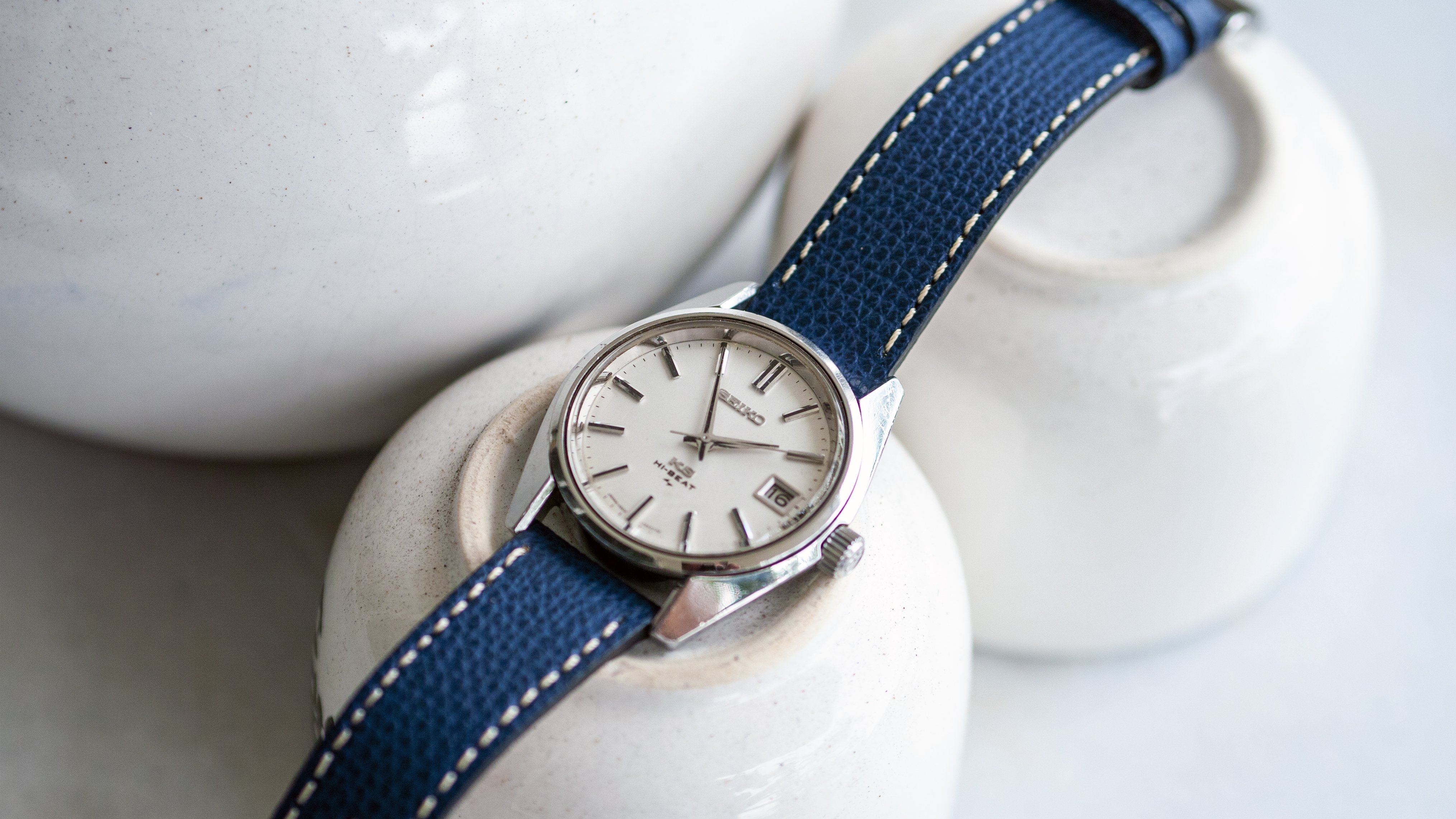 Vintage Epsom Italian Leather Royal Blue Watch Strap with Quick Release - Image 3