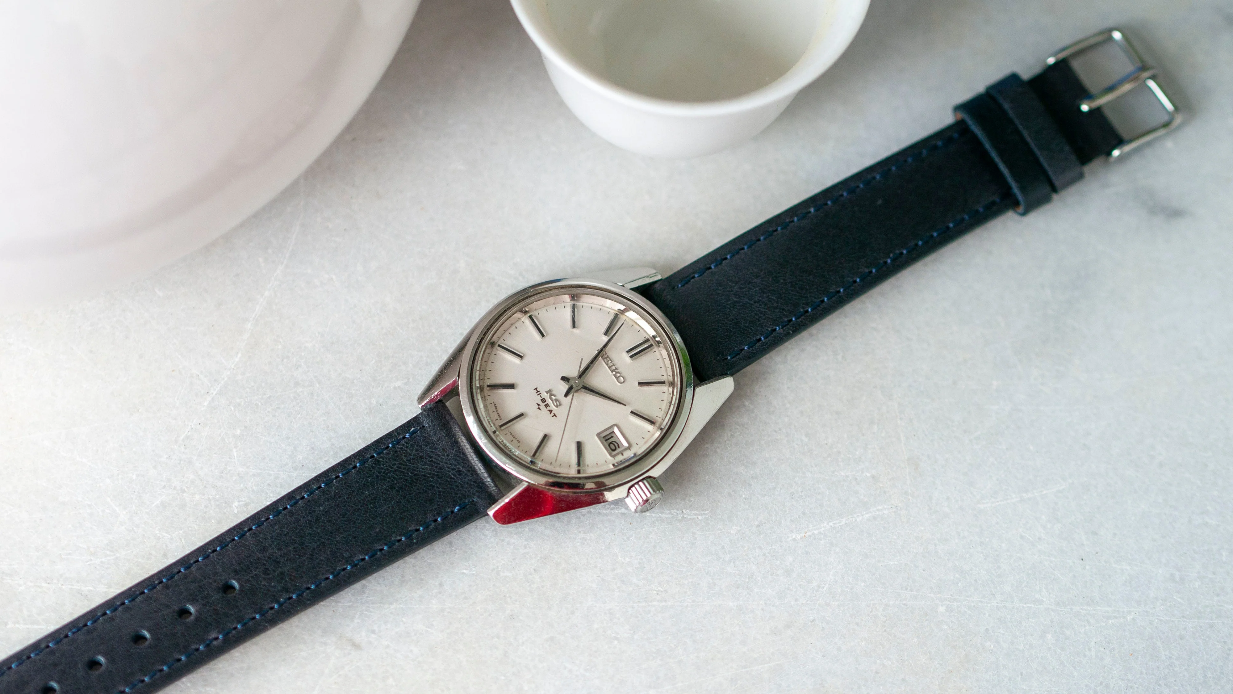 Vintage Veg Tan Italian Leather Midnight Blue Watch Strap with Quick Release - Image 3