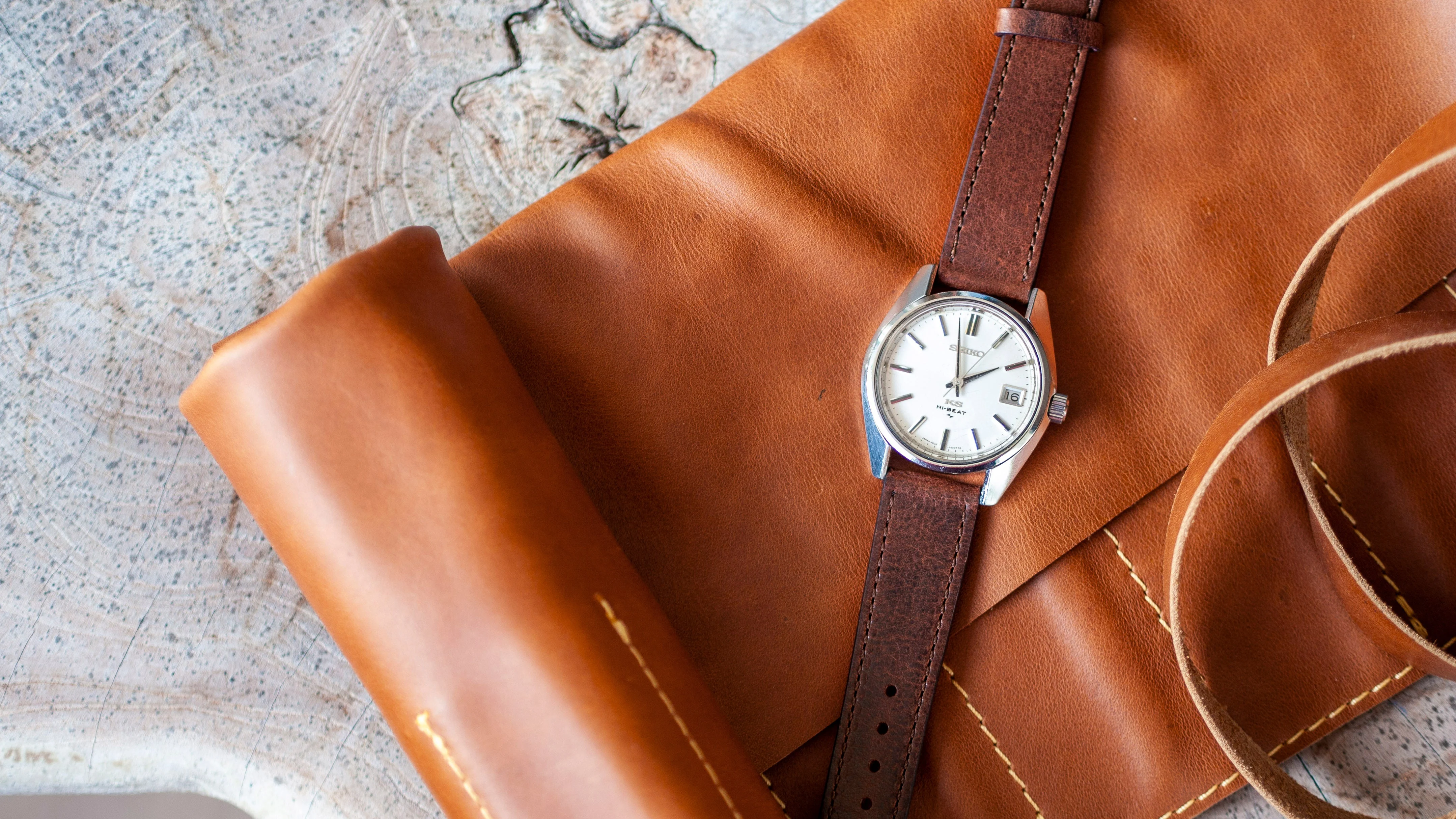 Vintage Veg Tan Italian Leather Pecan Brown Watch Strap with Quick Release (XL) - Image 3